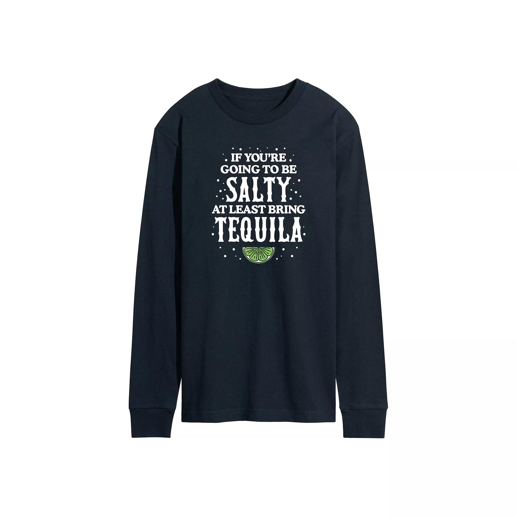 Mens Be Salty Bring Tequila Long Sleeve Graphic Tee Blue Product Image