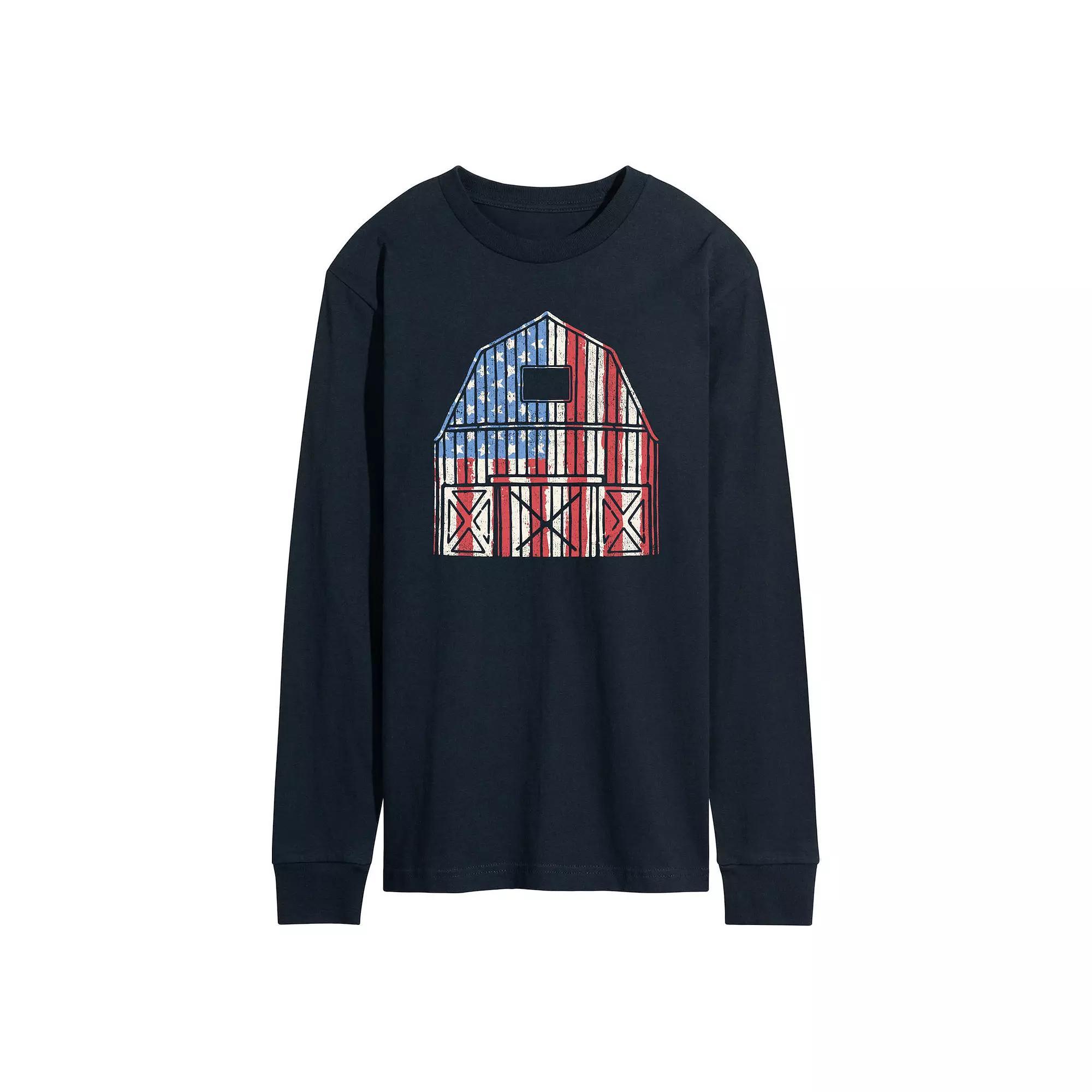 Mens USA Barn Long Sleeve Graphic Tee. Blue Product Image