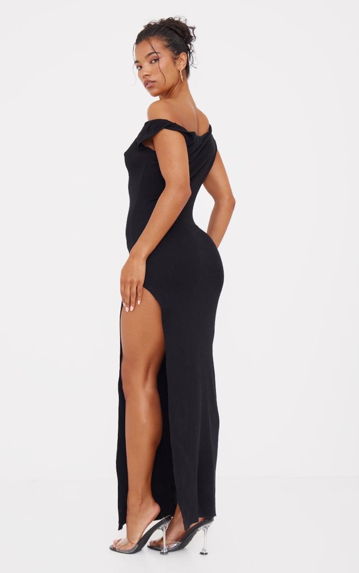 Black Fine Knit Twist Neck Maxi Dress Product Image