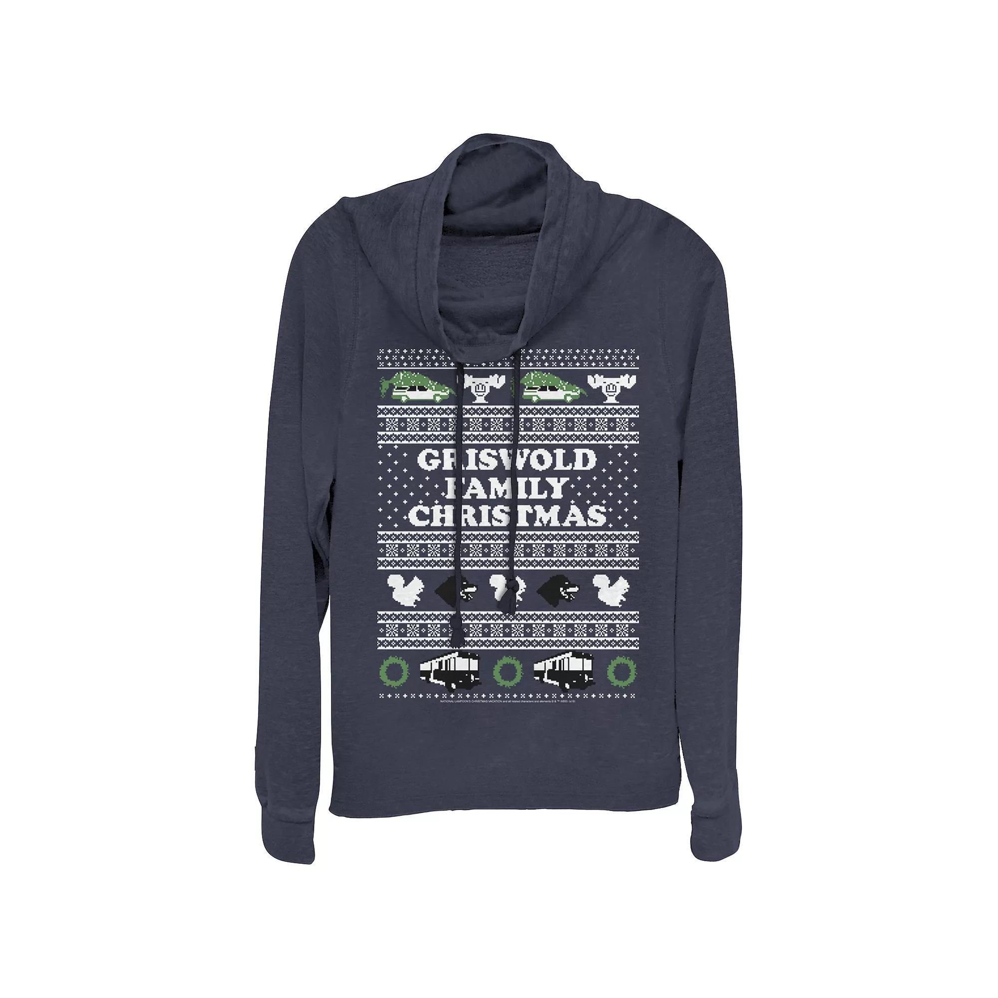 Juniors' Christmas Vacation Griswold Family Christmas Cowlneck Graphic Lightweight Long Sleeve, Girl's, Size: XS, Blue Product Image