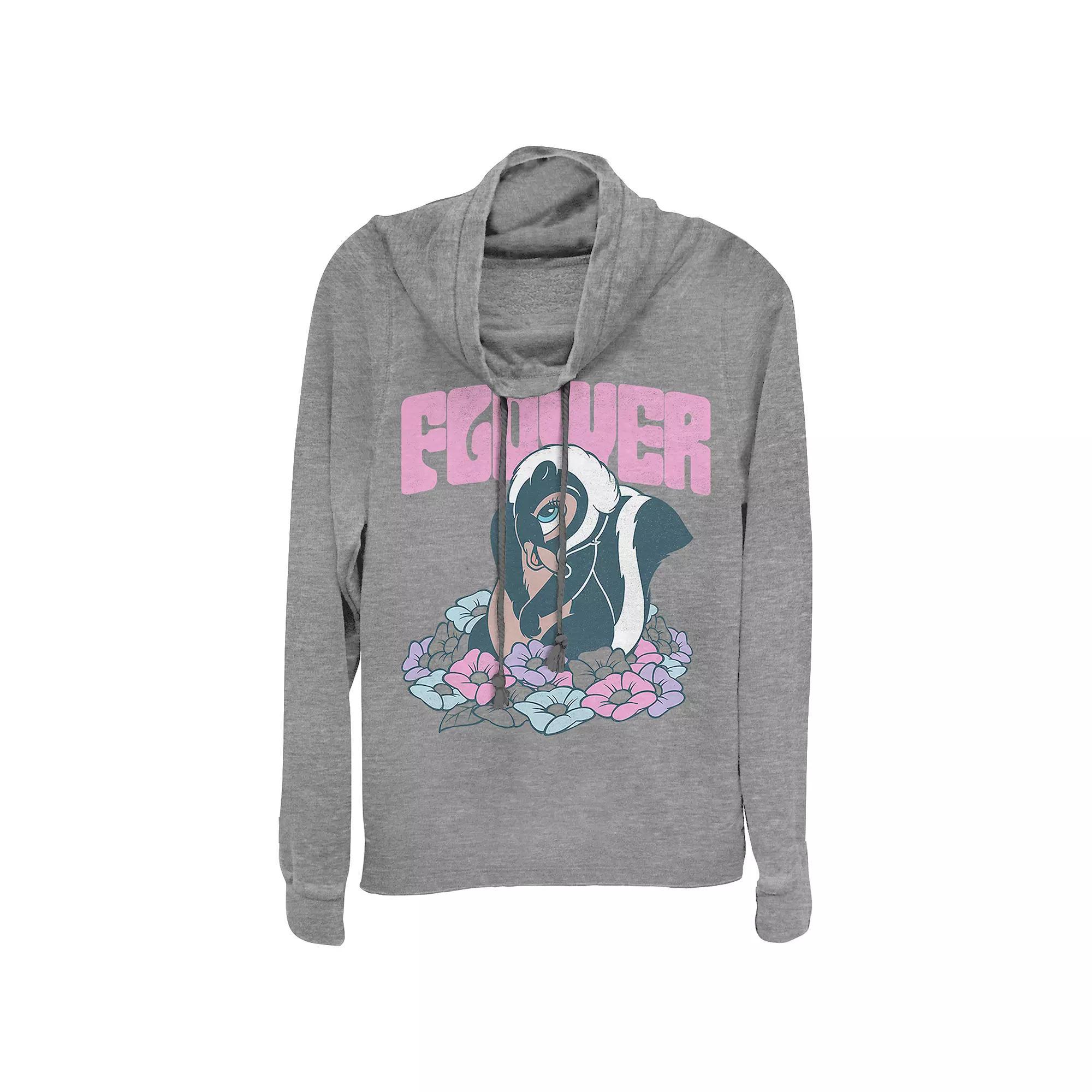 Disney's Bambi Women's Plus Flower Cute Flirt Cowlneck Graphic Lightweight Long Sleeve, Girl's, Size: 1XL, Gray Grey Product Image