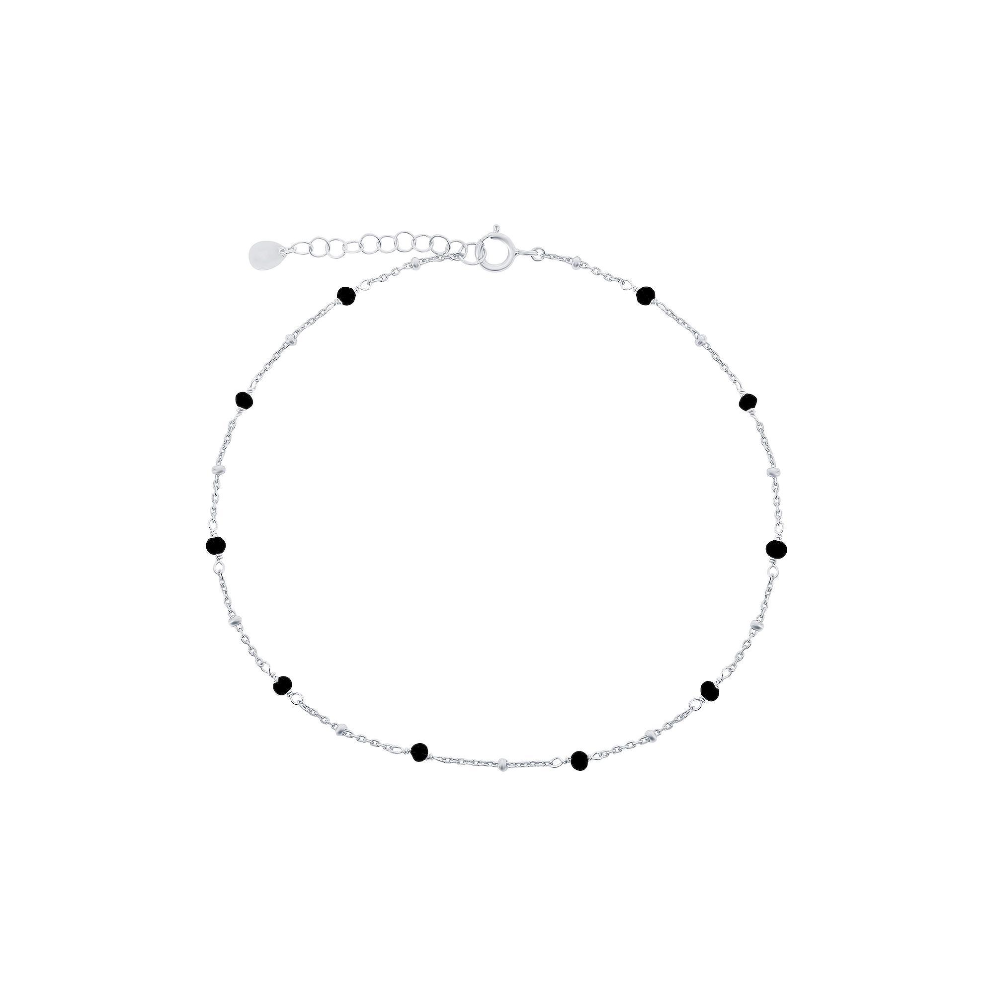 Argento Bella Sterling Silver Onyx Beaded Anklet, Women's, Size: 9-10" ADJ Product Image