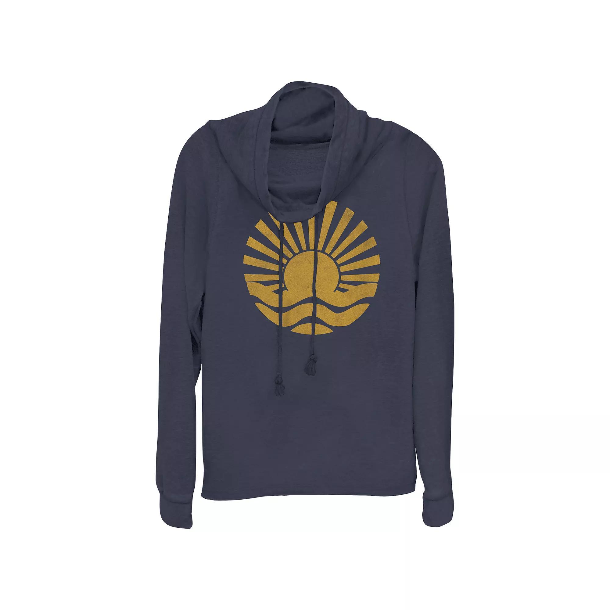 Women's Plus Sunset Over The Sea Cowlneck Graphic Lightweight Long Sleeve, Girl's, Size: 3XL, Blue Product Image