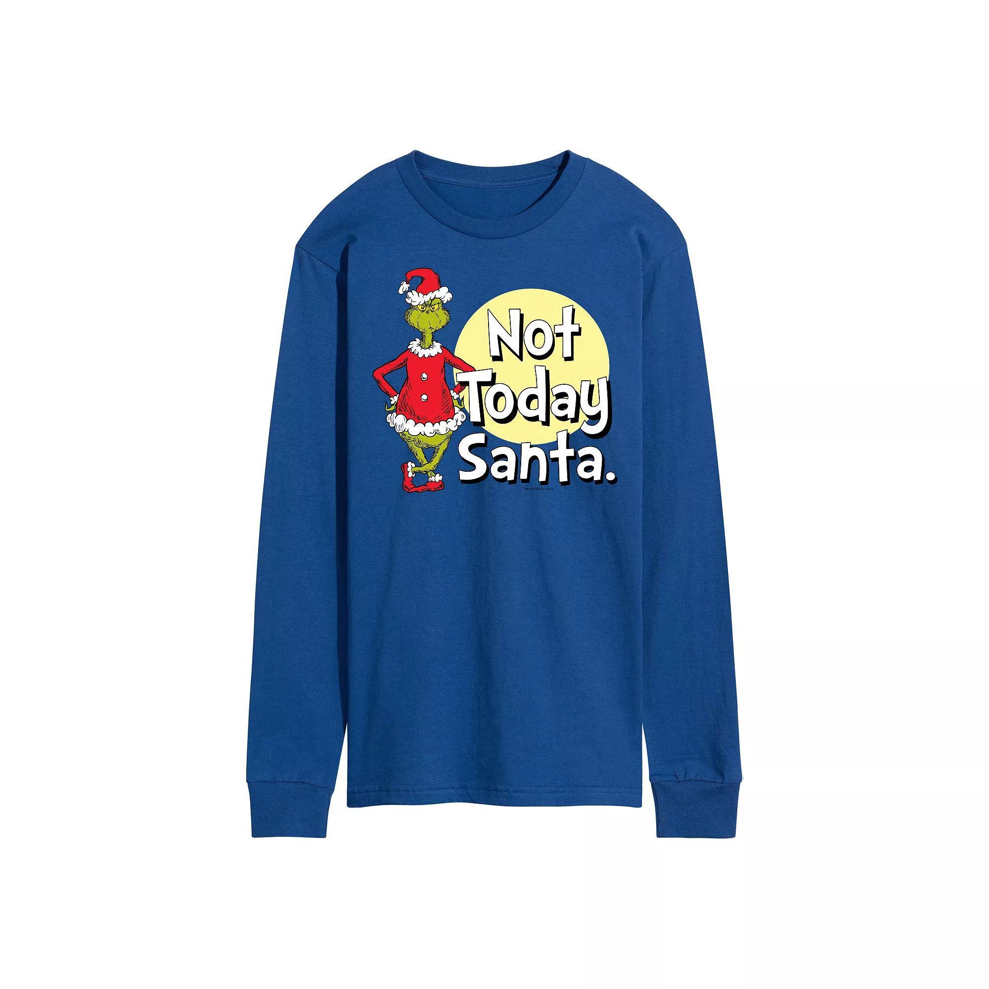 Mens Dr. Seuss Grinch Not Today Santa Long Sleeve Tee Product Image