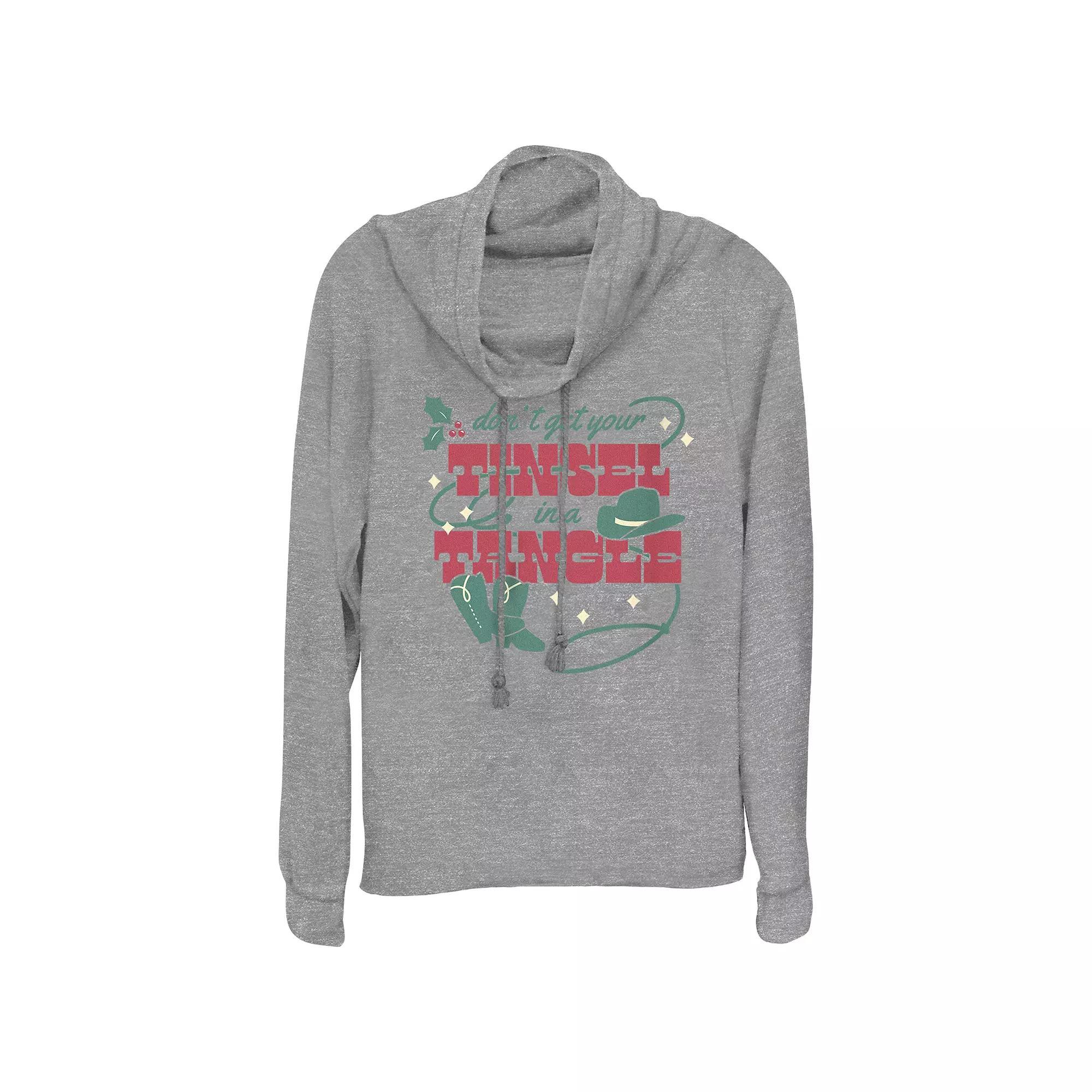 Womens Dont Get Your Tinsel In A Tangle Cowlneck Graphic Lightweight Long Sleeve Gray Grey Product Image