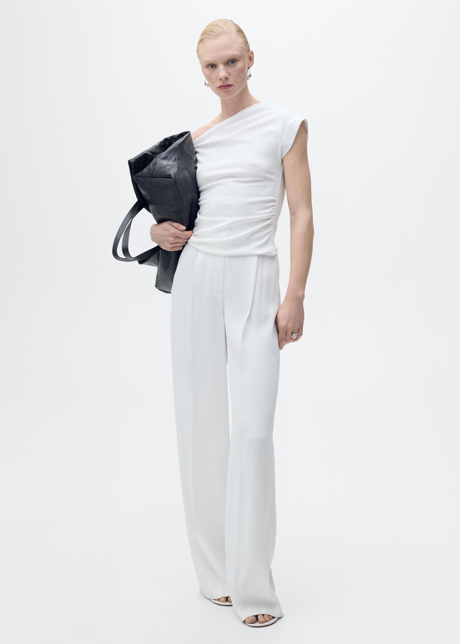 Cotton top with asymmetrical neck - Women | MANGO USA Product Image