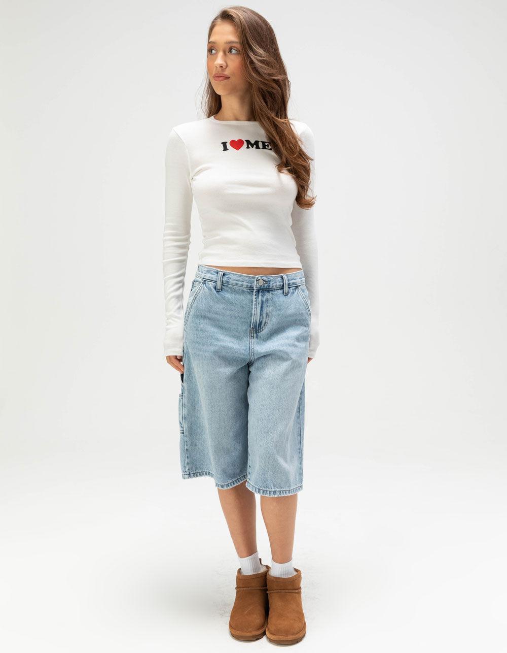 FULL TILT I Love Me Womens Long Sleeve Baby Tee - CREAM Product Image