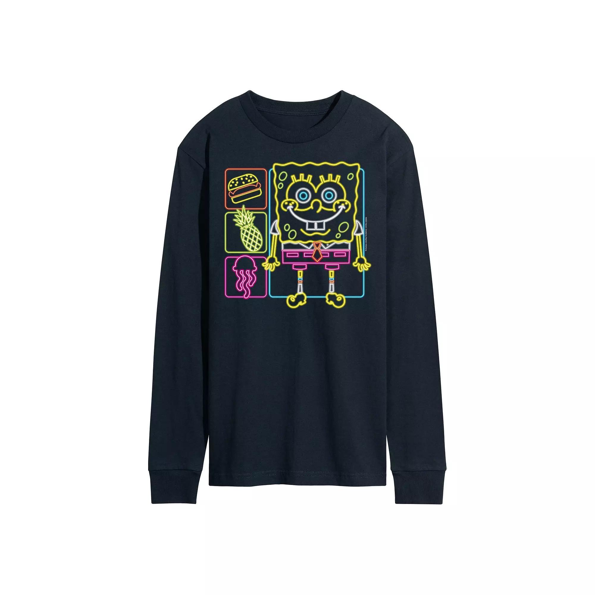 Mens Nickelodeon SpongeBob Squarepants Neon Icons Long Sleeve Blue Product Image