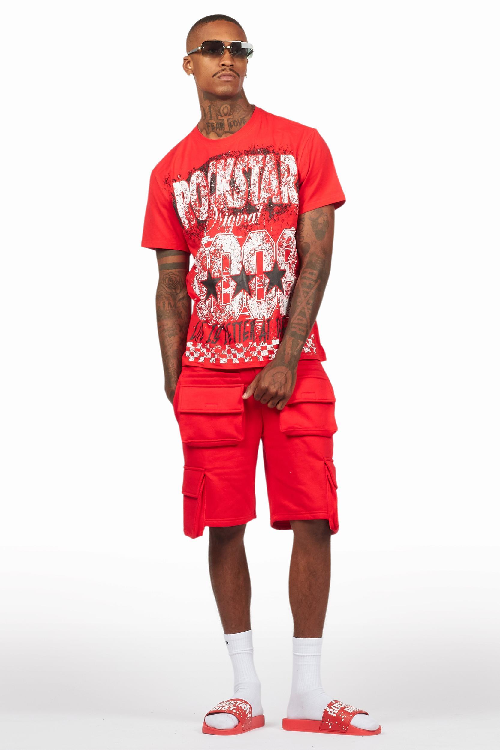 Racing Grung Red/Black T-Shirt Cargo Shorts Set Male Product Image