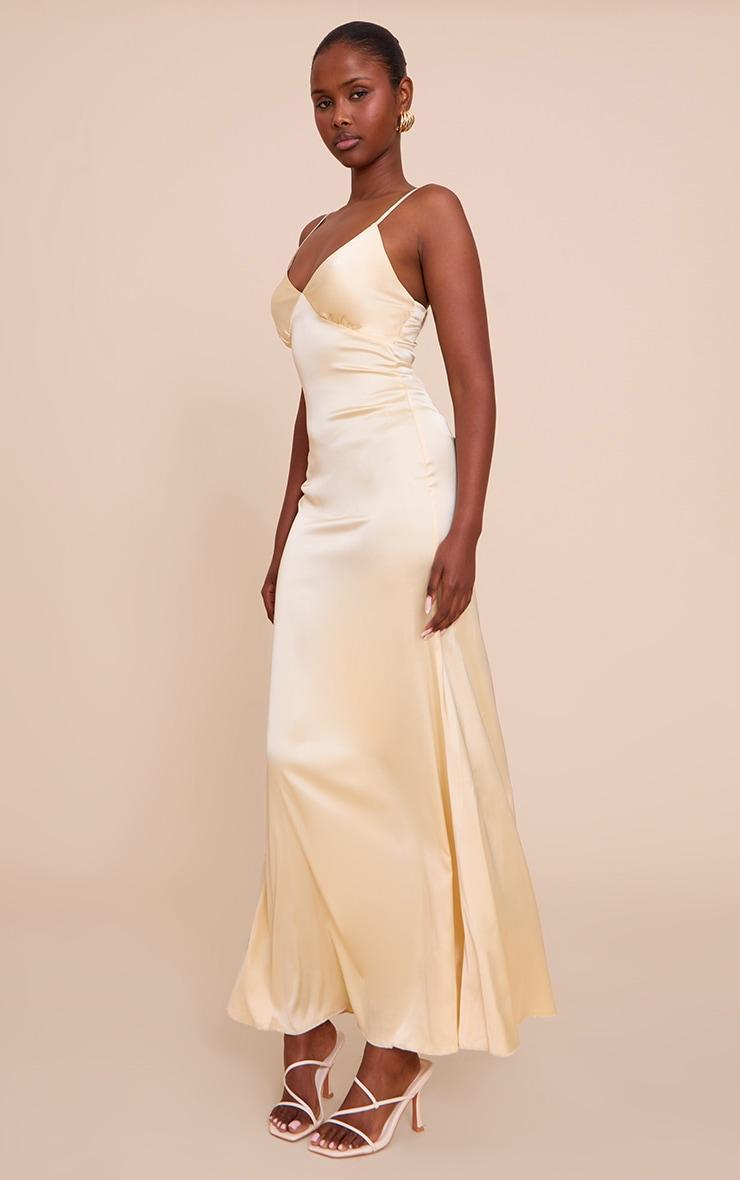 Lemon Satin Strappy Maxi Dress Product Image