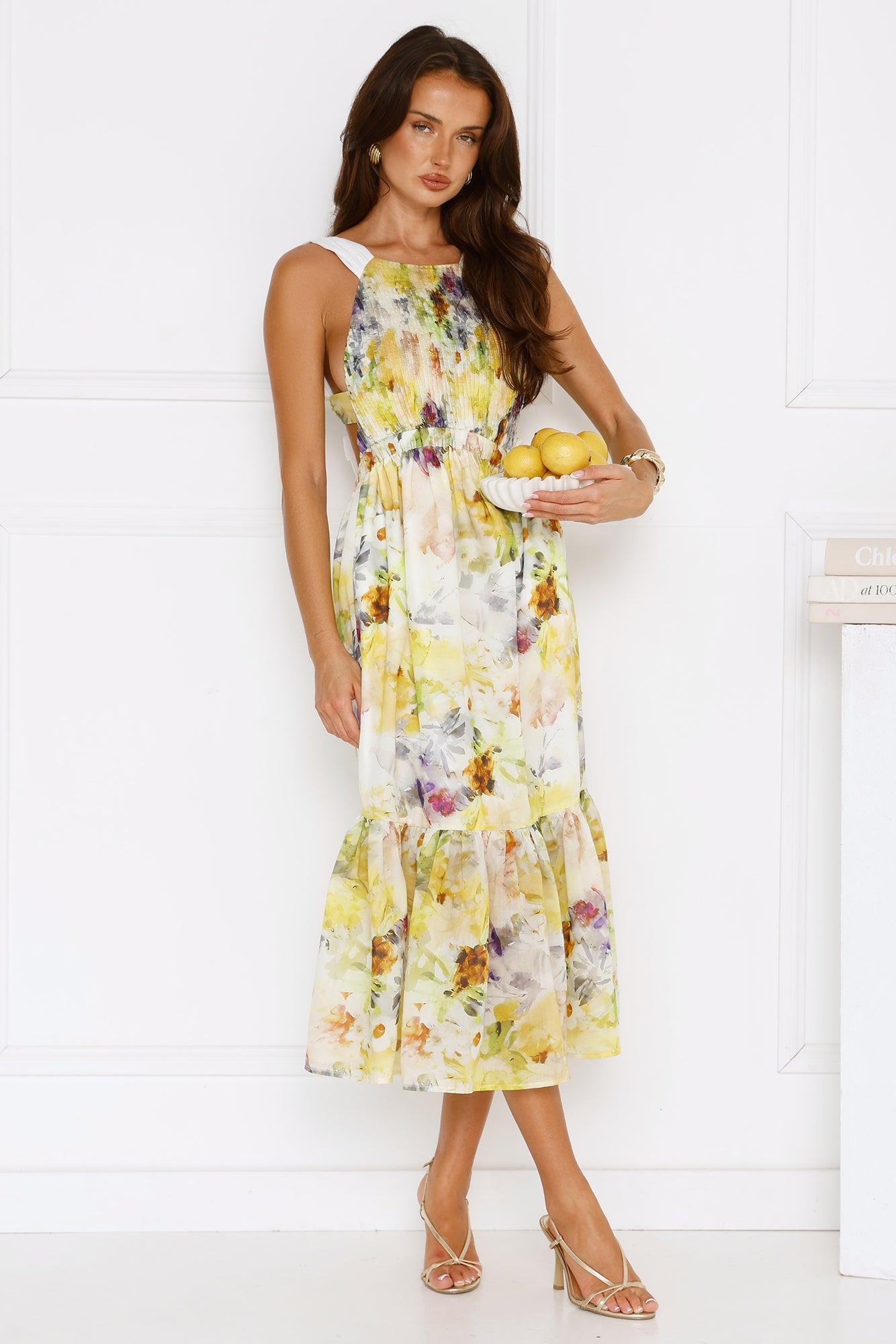 Sipping Sunshine Midi Dress Yellow Product Image