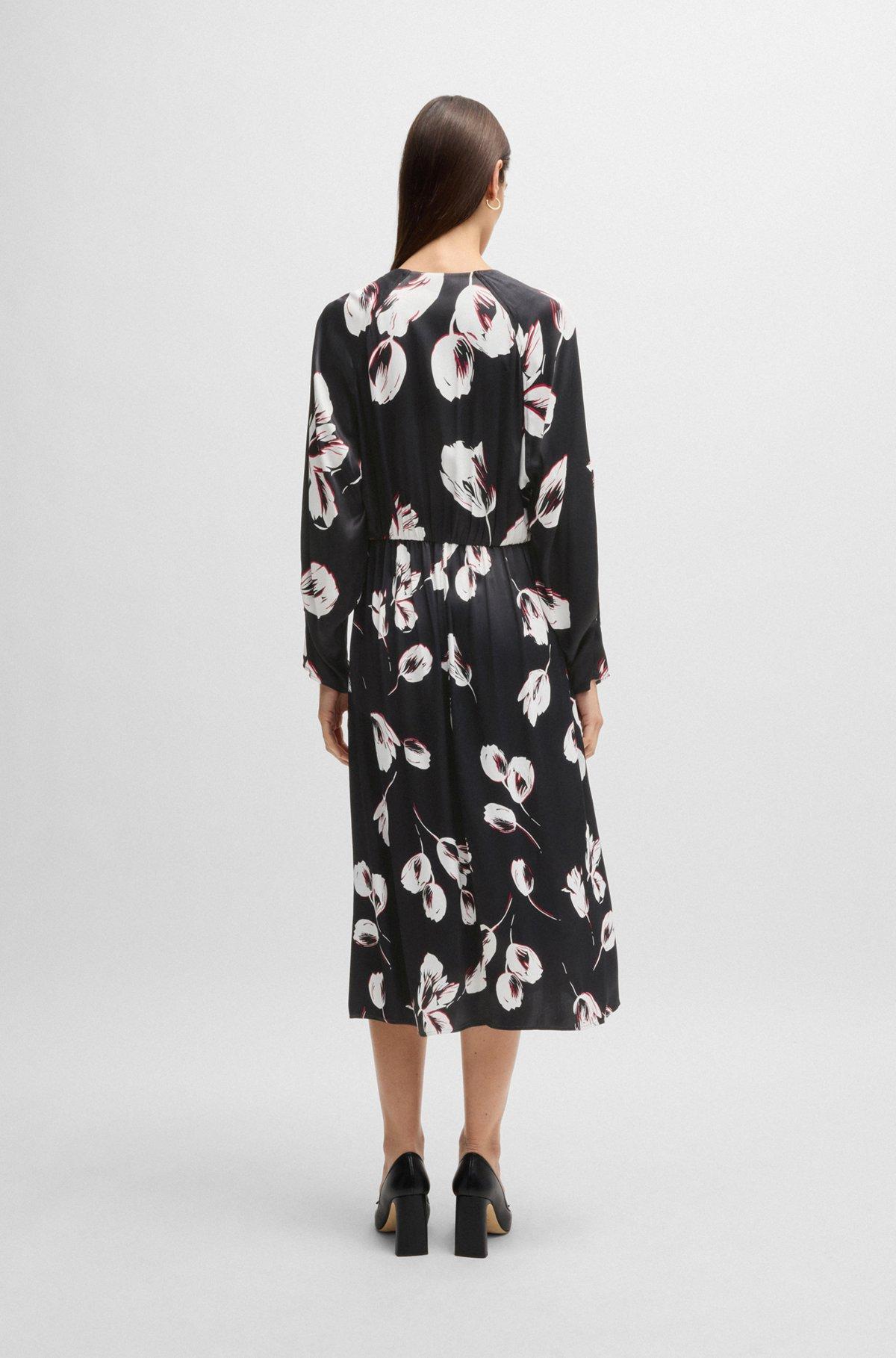 Satin V-neck dress with tulip print Product Image