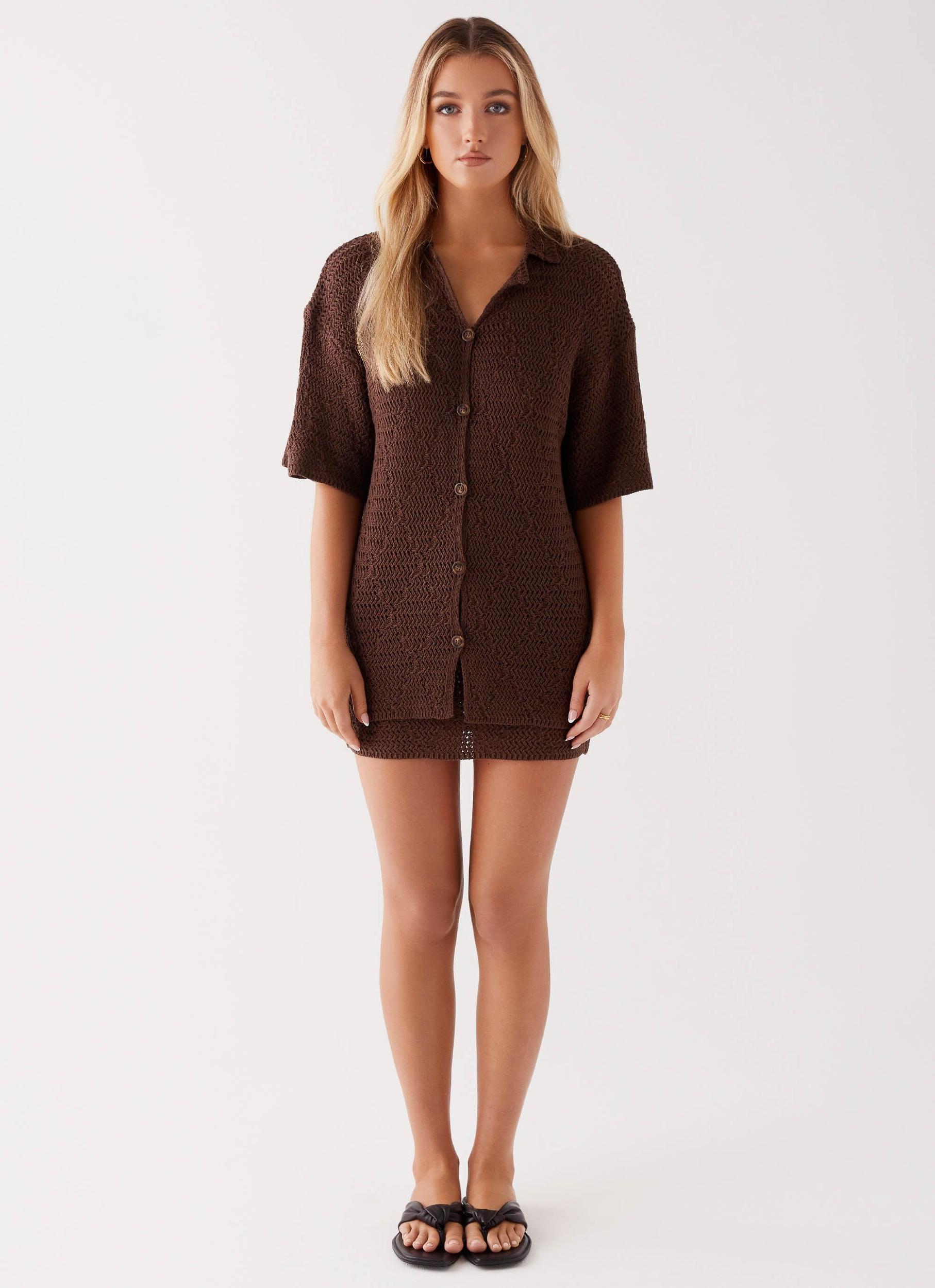 Nylah Crochet Mini Skirt - Chocolate Product Image