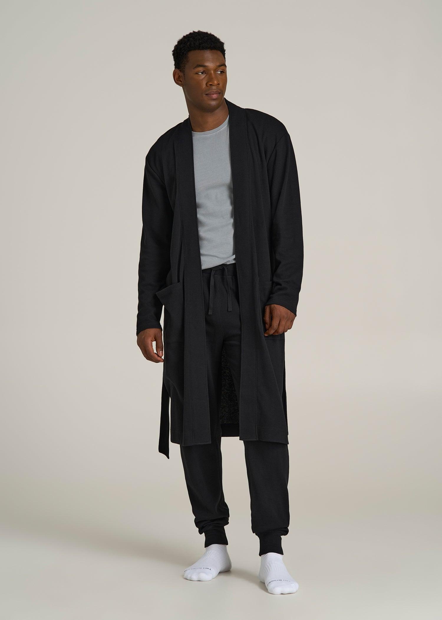 Waffle-Knit Lounge Robe for Tall Men in Black Product Image