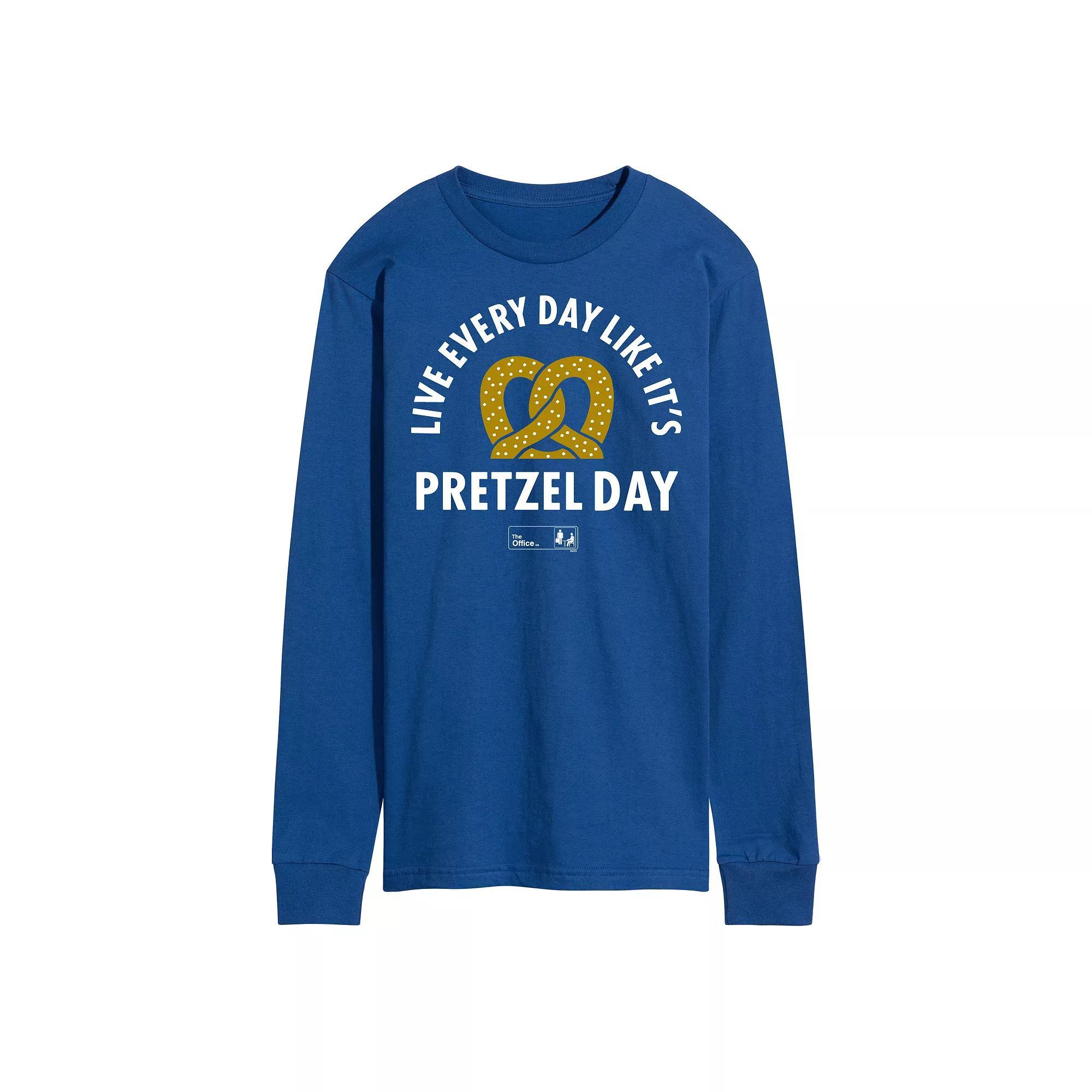 Men's The Office Pretzel Day Long Sleeve Tee, Size: Small, Blue Product Image