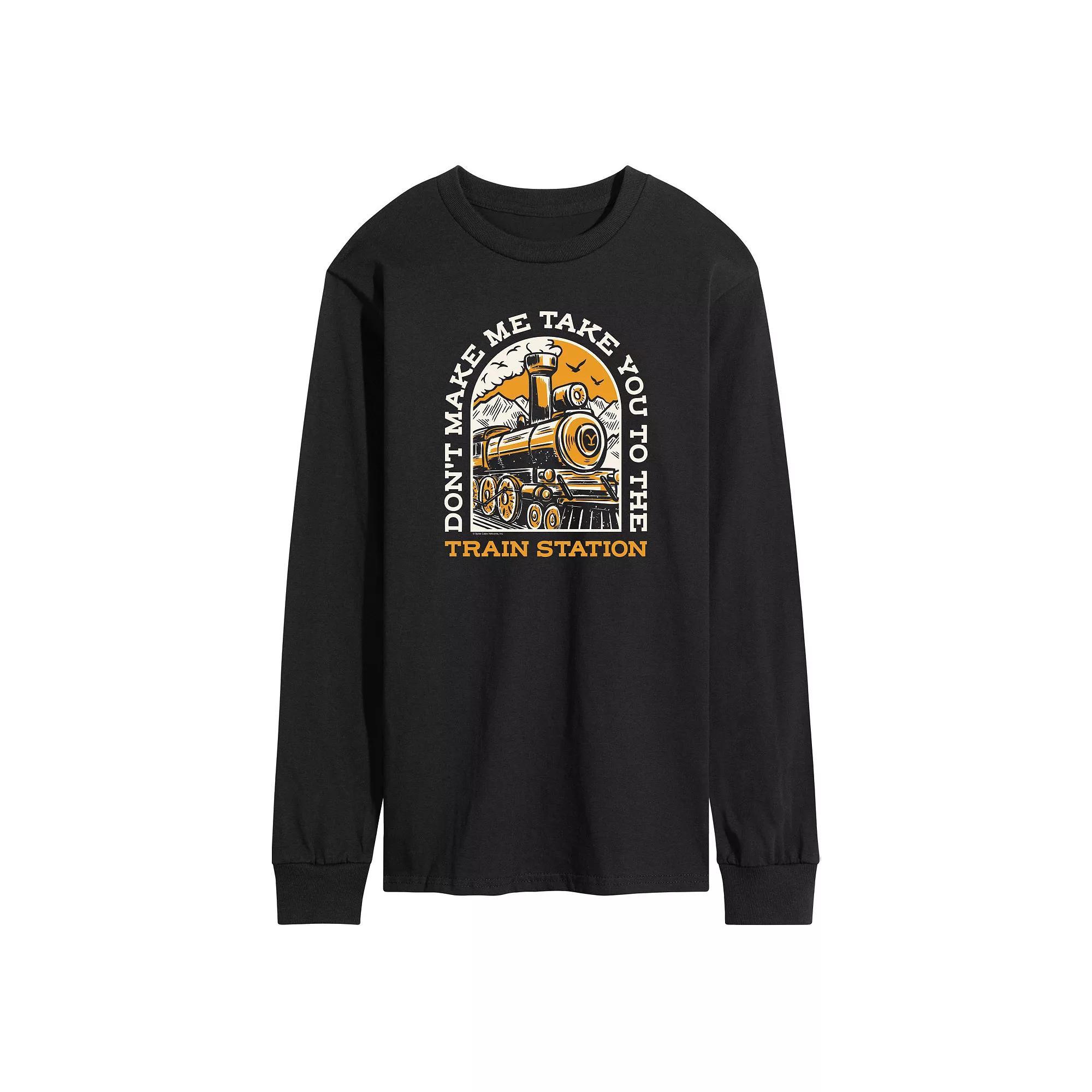 Mens Yellowstone Train Station Long Sleeve Graphic Tee Product Image