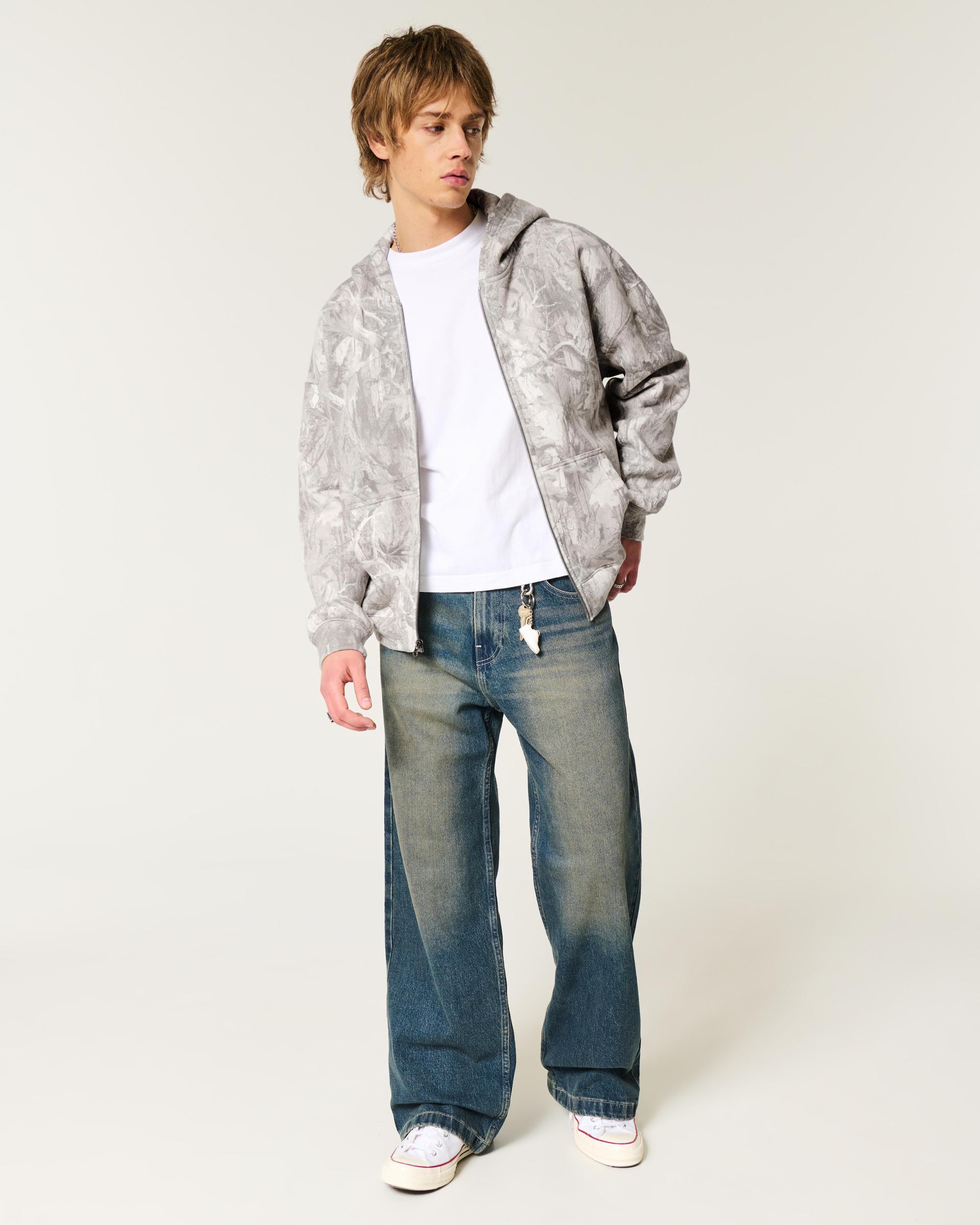 Boxy Camo Zip-Up Hoodie Product Image