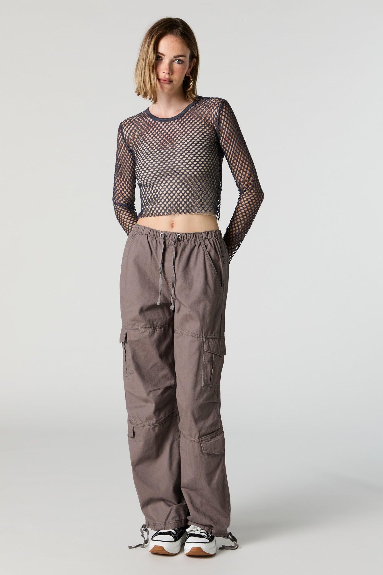 Wide Fishnet Long Sleeve Crop Top Female Product Image