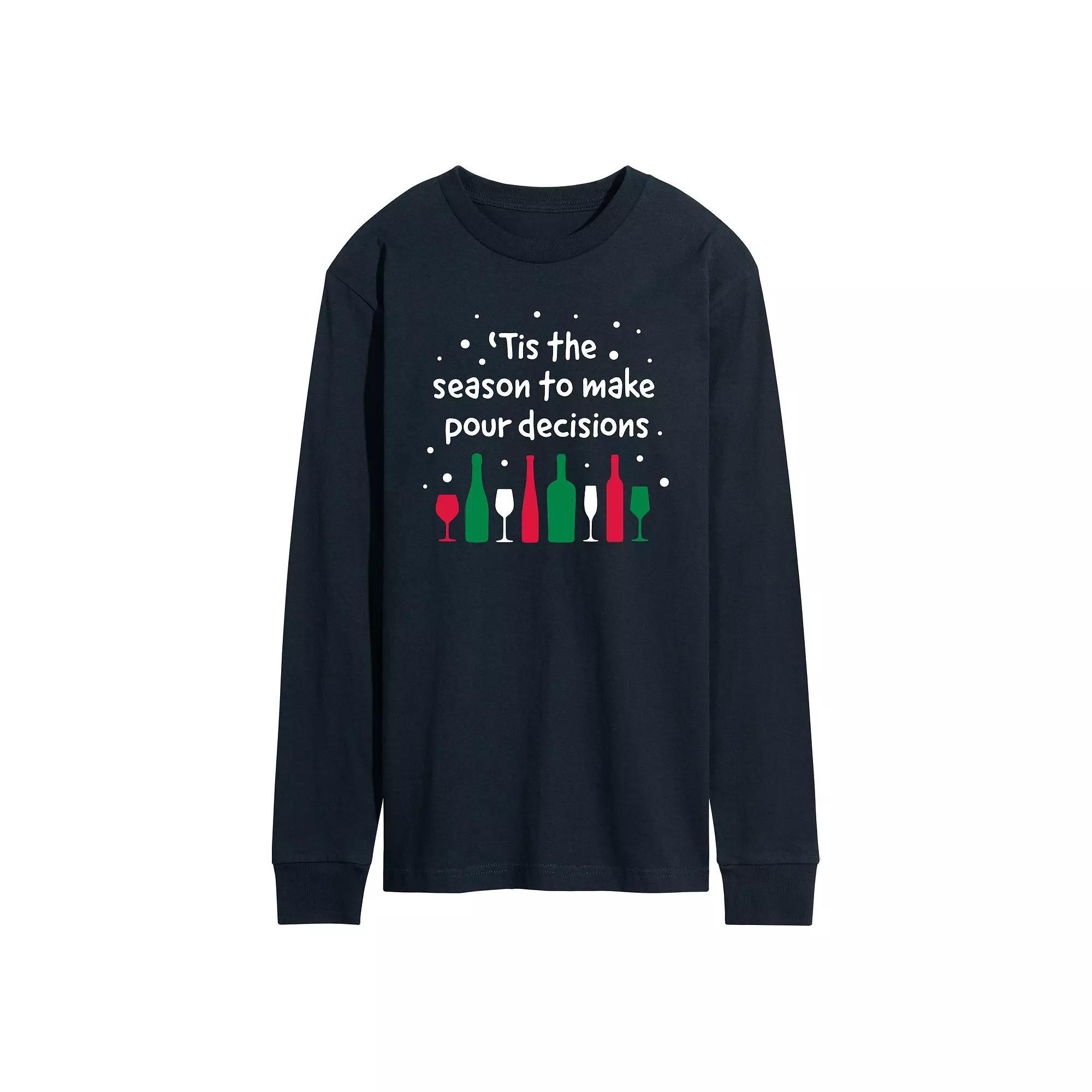 Mens Tis The Season To Make Pour Decisions Long Sleeve Graphic Tee Blue Product Image