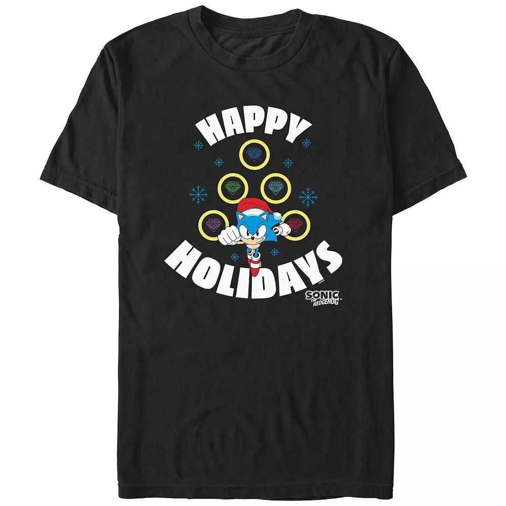 Men's Sonic The Hedgehog Happy Holidays Graphic Tee, Size: XXL, Black Product Image