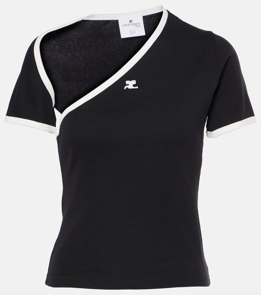 COURRÈGES Slash Contrast Cut Out Jersey T-shirt In Schwarz Product Image