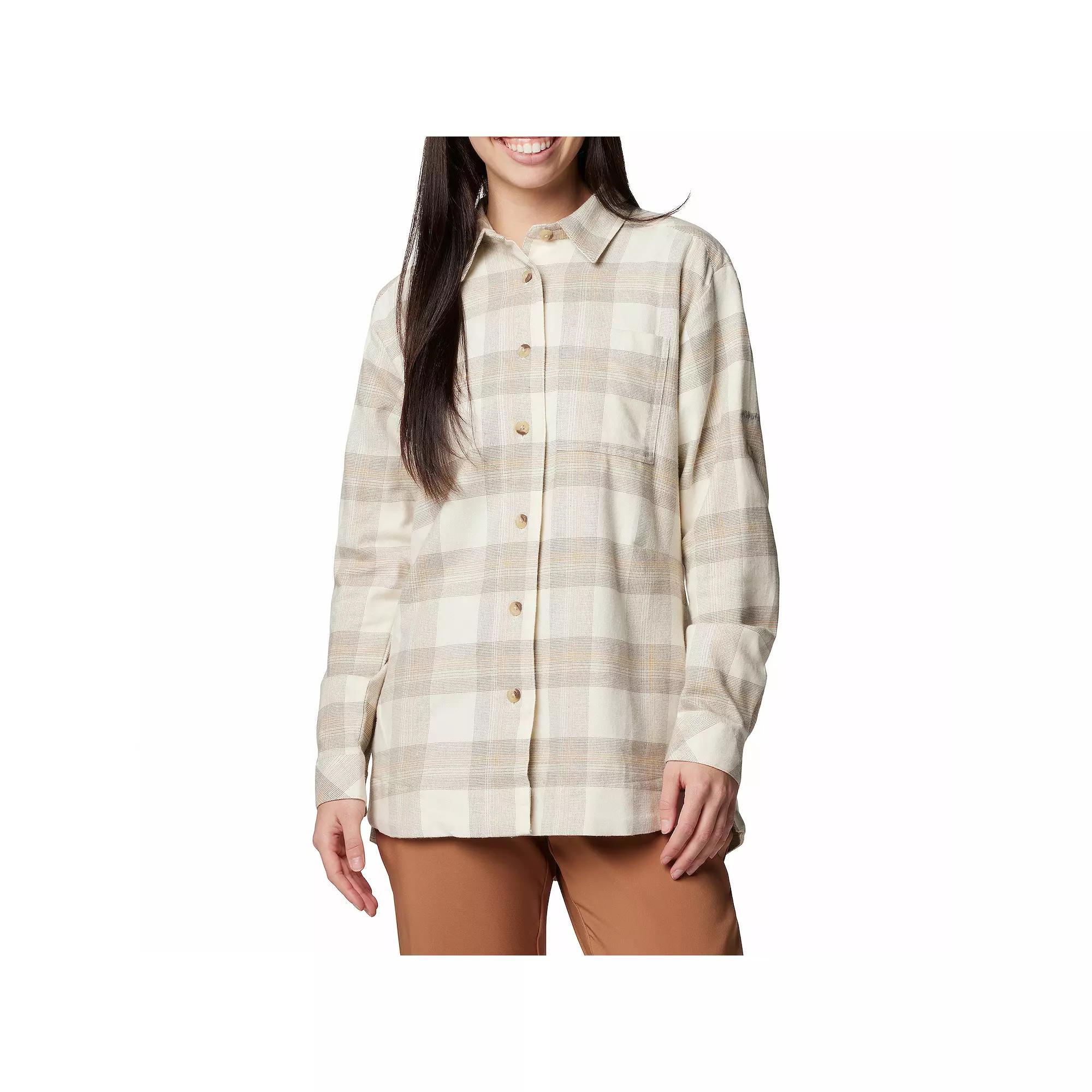 Women's Columbia Holly Hideaway™ Cotton Flannel Shirt, Size: Medium, Chalk Buffalo Tartan Product Image