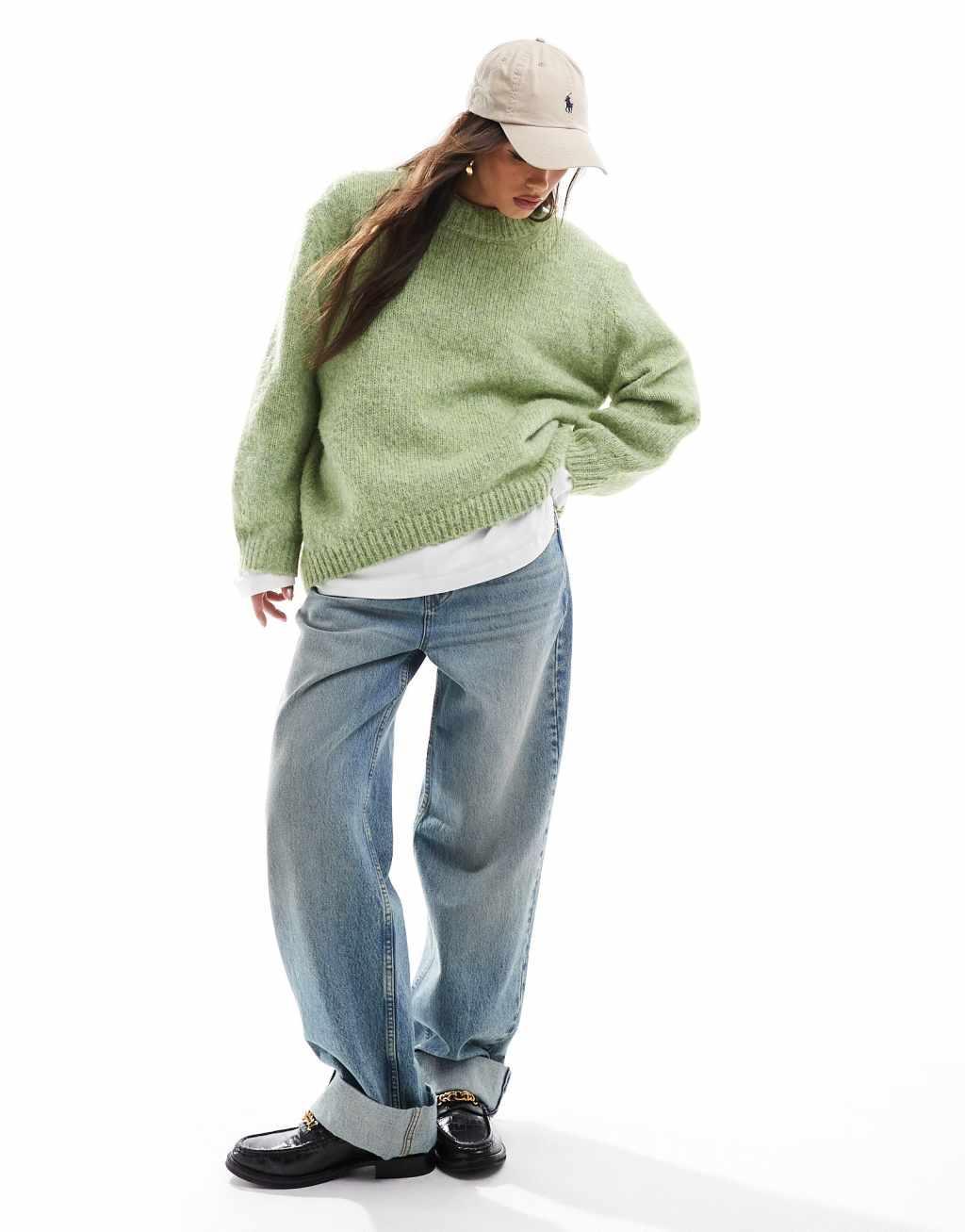 ASOS DESIGN oversized crew neck sweater in green Product Image