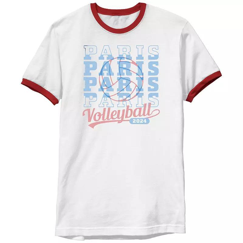 Men's Paris Volleyball 2024 Ringer Graphic Tee, Size: Large, White Red Product Image