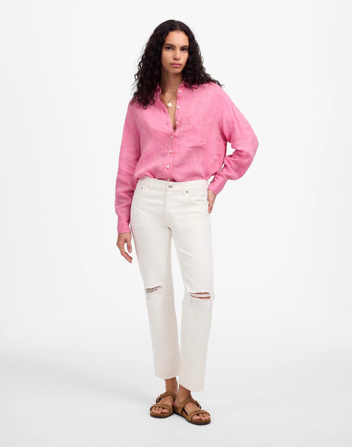 Linen Oversized Button-Up Shirt Product Image