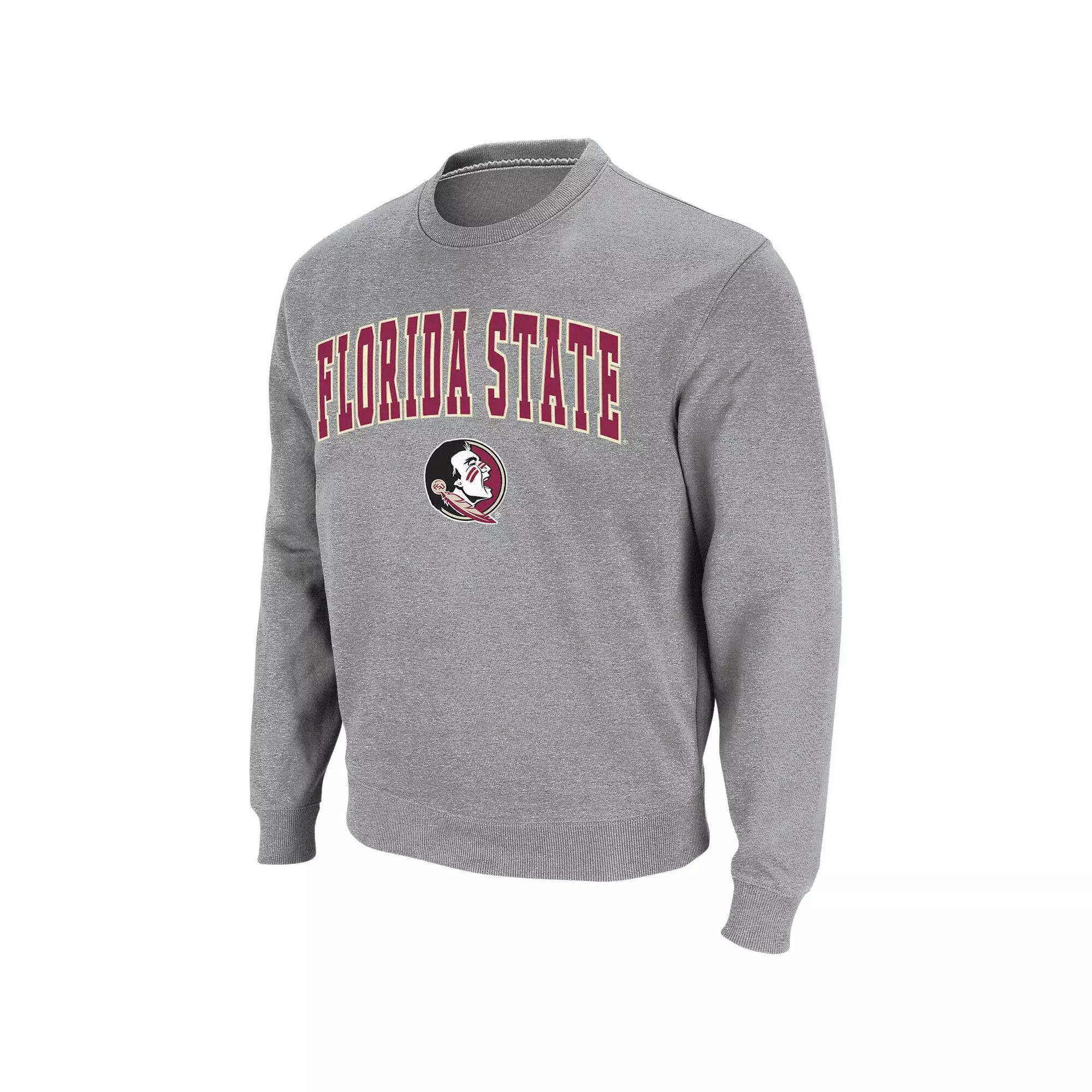 Men's Colosseum Heather Gray Florida State Seminoles Arch & Logo Crew Neck Sweatshirt, Size: Small, Grey Product Image