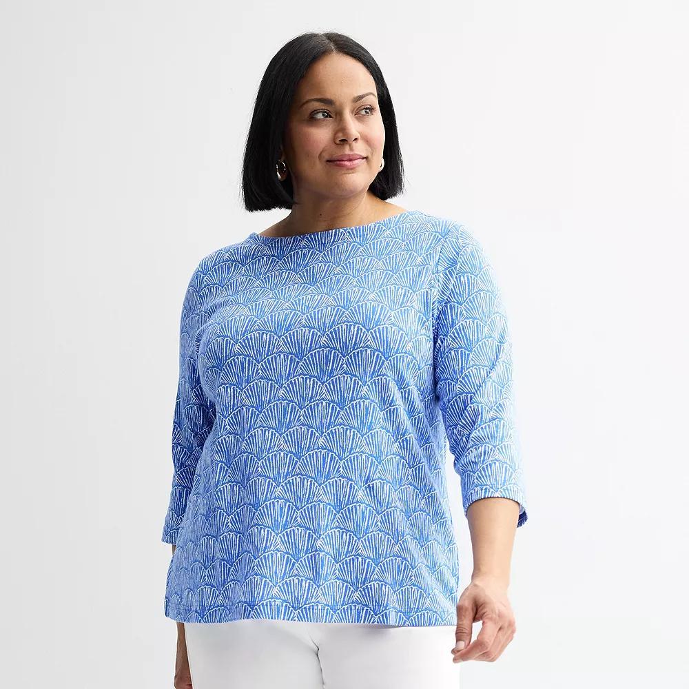 Plus Size Croft & Barrow® Boatneck Top, Women's, Size: 0X, Blue White Tile Product Image