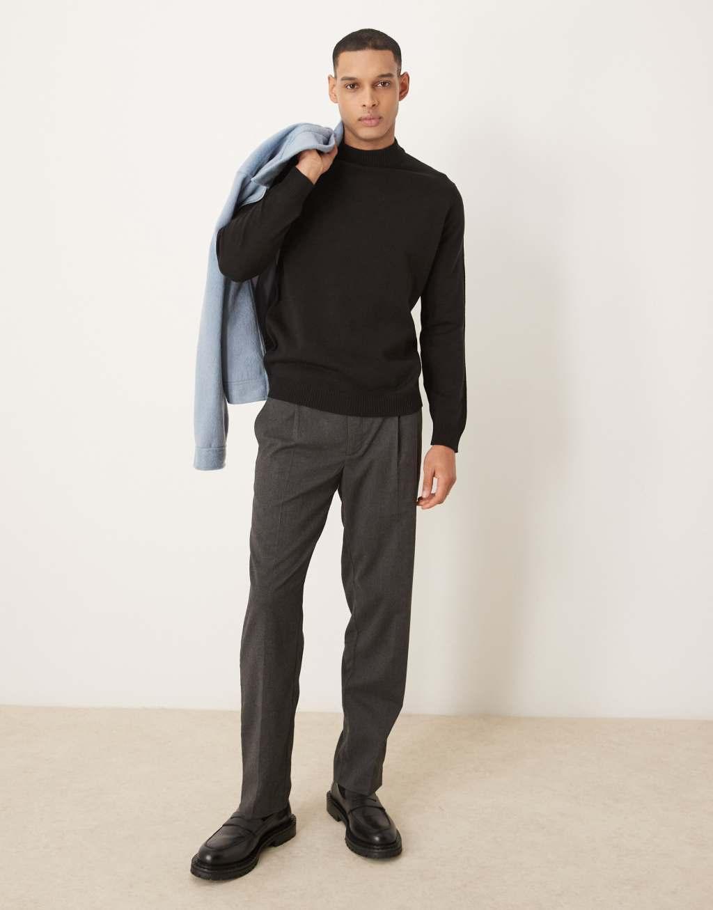 ASOS DESIGN knit turtleneck long sleeve T-shirt in black Product Image