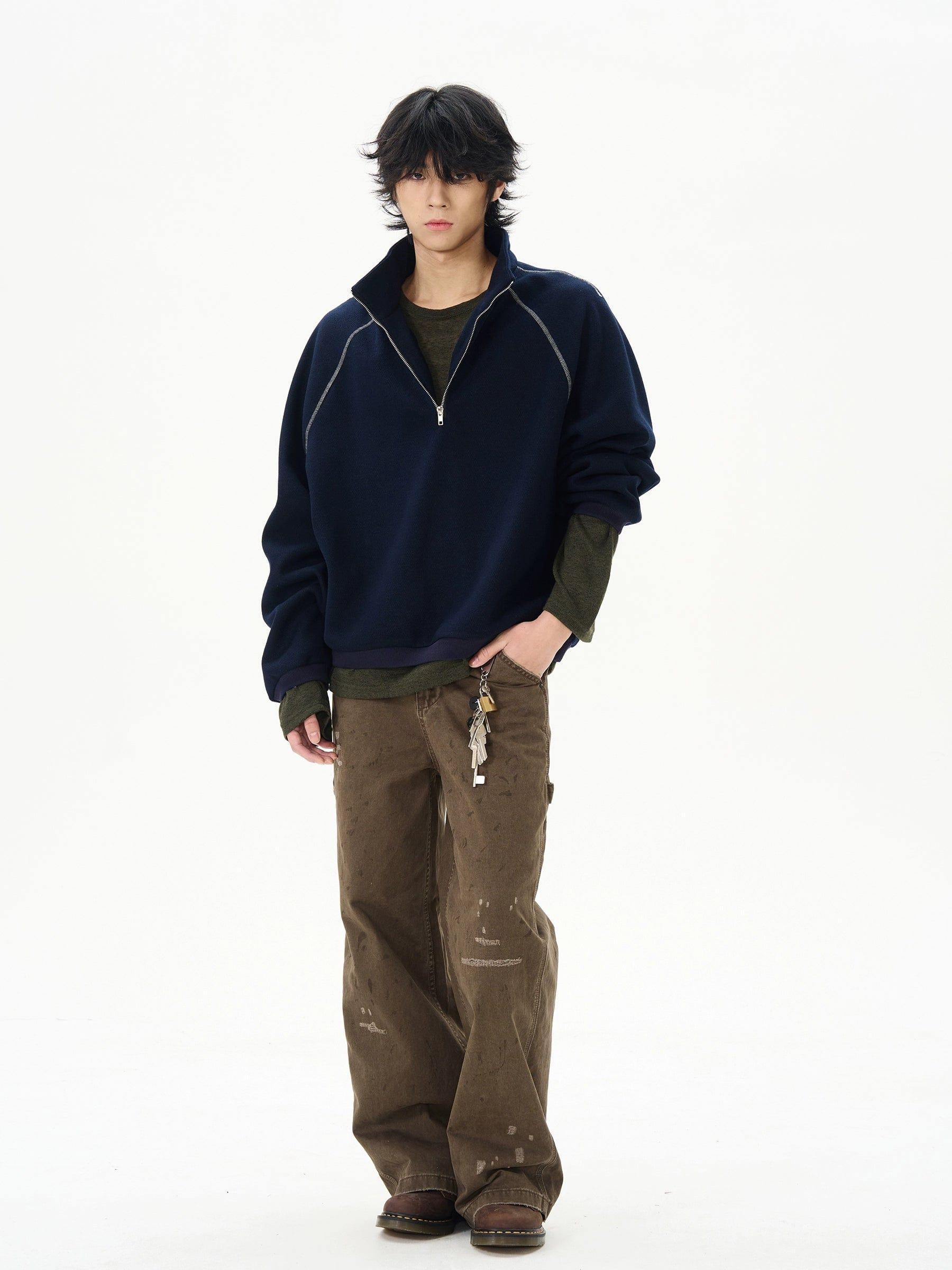RT No. 12212 STITCHED HALF ZIP-UP COLLAR SWEATER Product Image