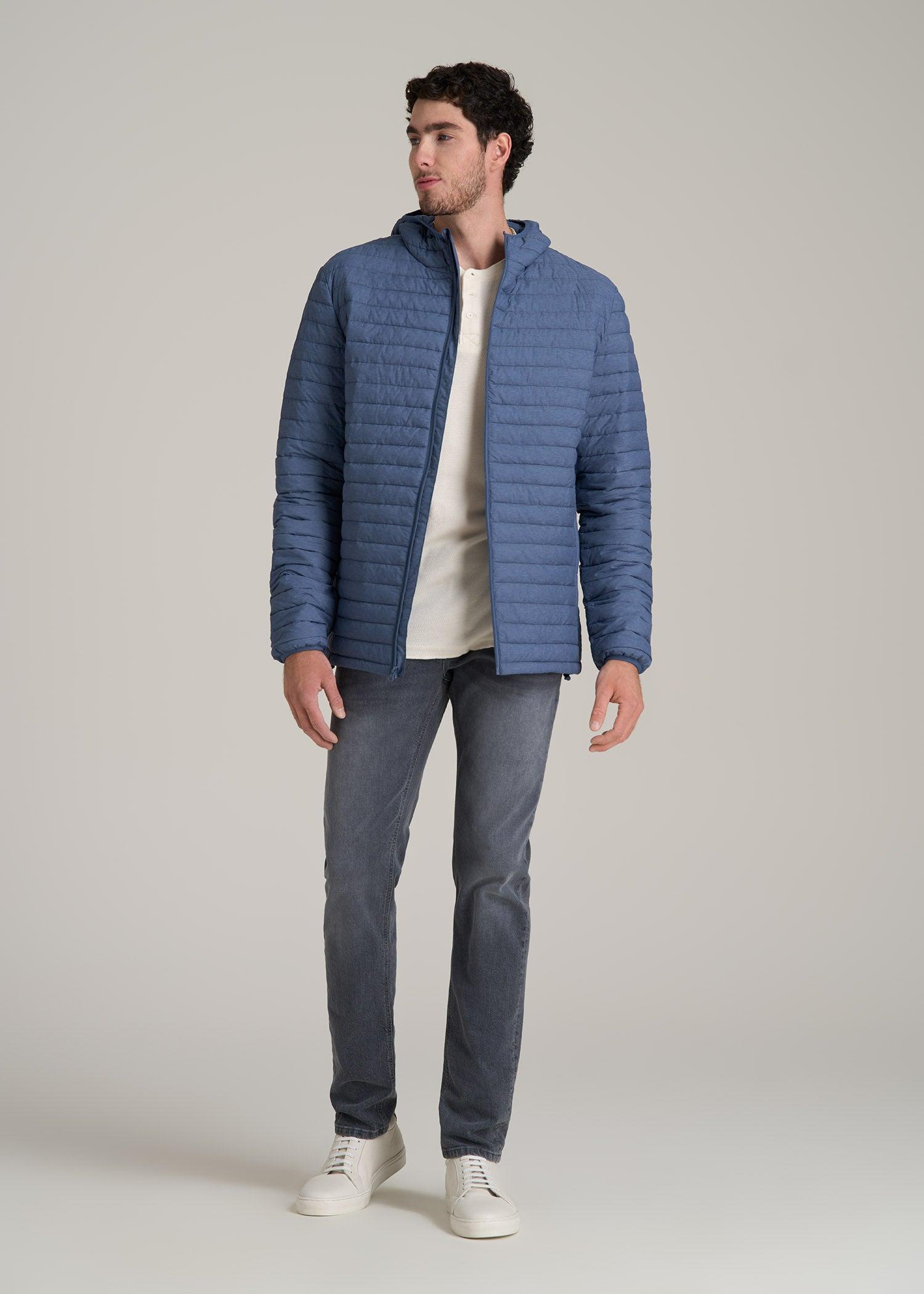 Tall Men's Packable Puffer Jacket in Steel Blue Product Image