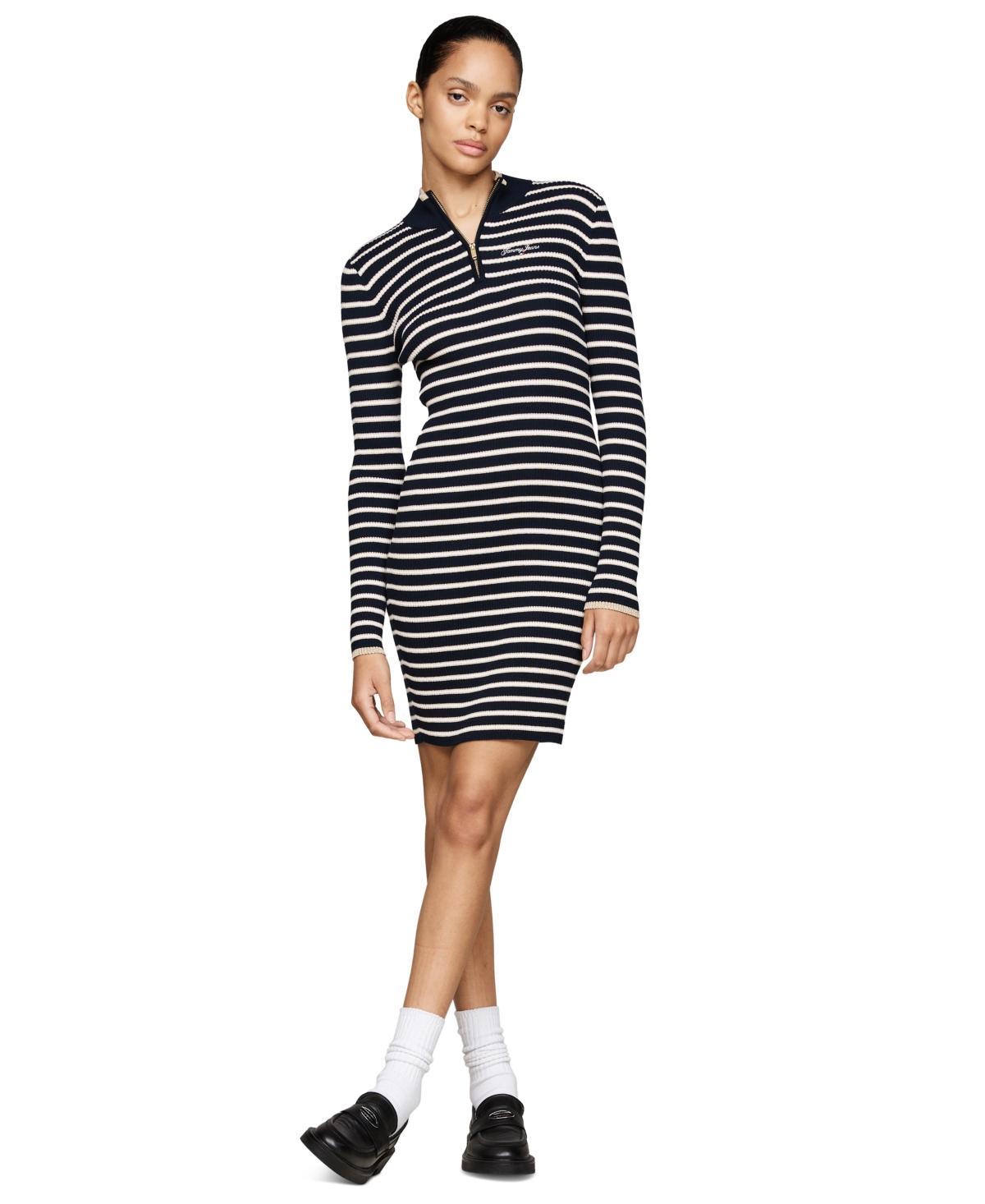 Tommy Jeans Womens Metallic Tipped Quarter-Zip Sweater Dress - DARK NIGHT NAVY Product Image