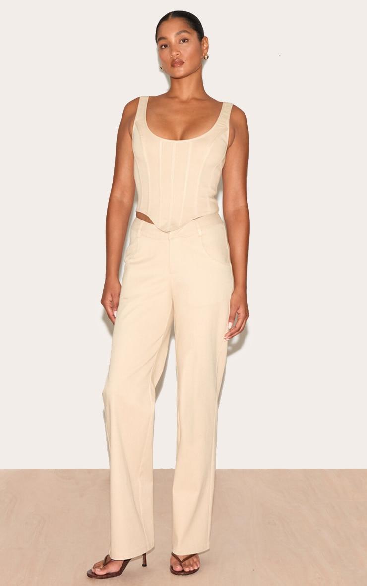 Cream Twill Dipped Waistband Straight Leg Pants Product Image