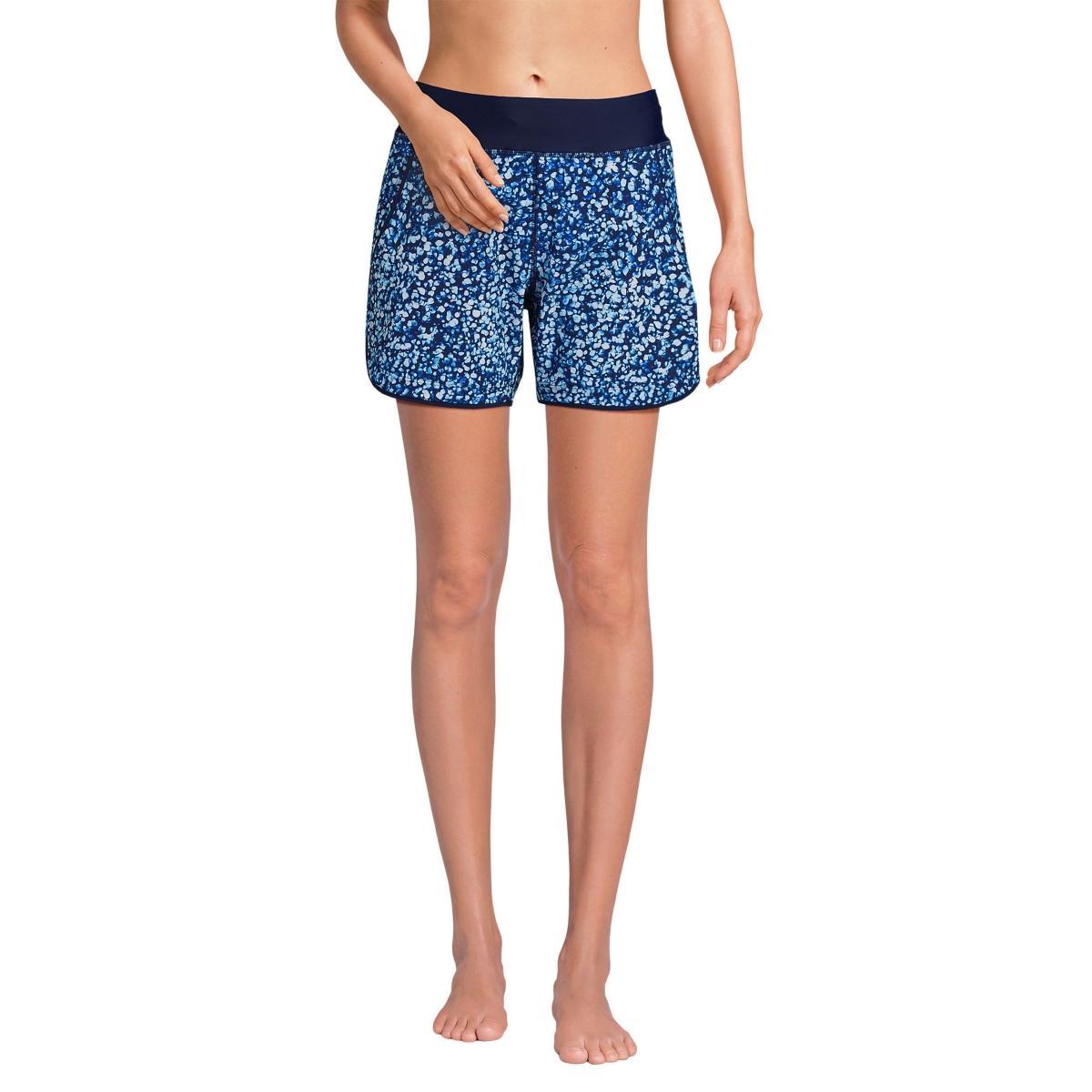 Petite Lands' End 5" Quick Dry Elastic Waist Board Shorts Swim Cover-up, Women's, Size: 12 Petite, Deep  Blue Product Image