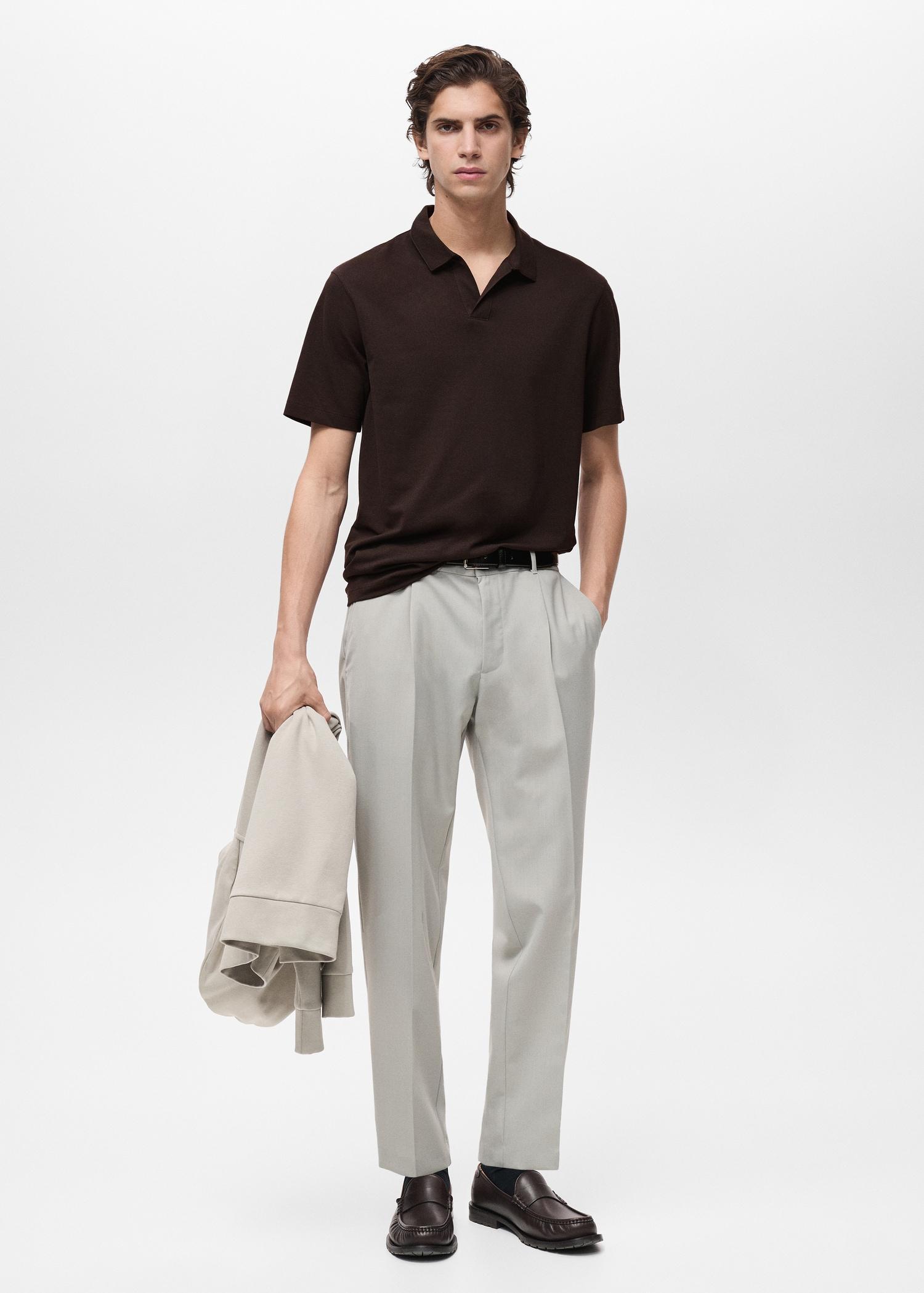 Slim-fit cotton-piqué polo shirt - Men | MANGO USA Product Image