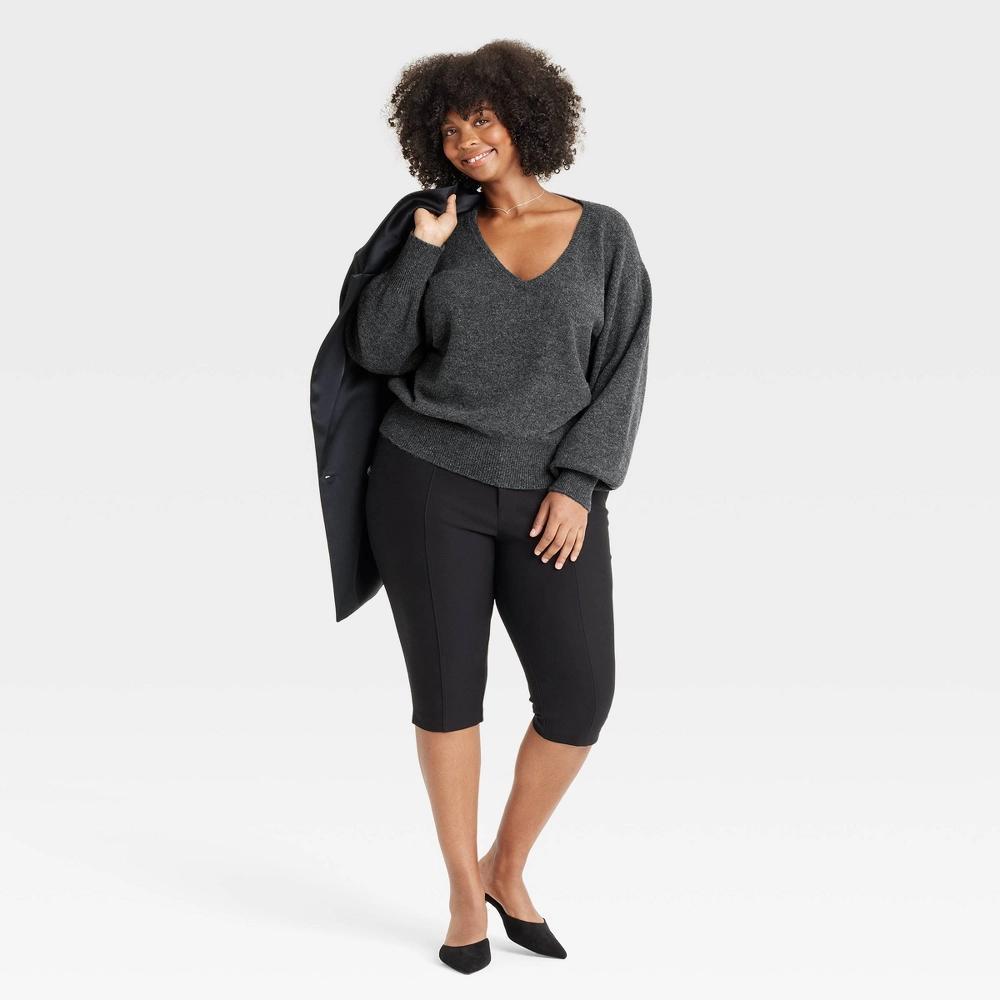 Womens Cozy Knit V-Neck Pullover Sweater - A New Day Dark 1X Product Image