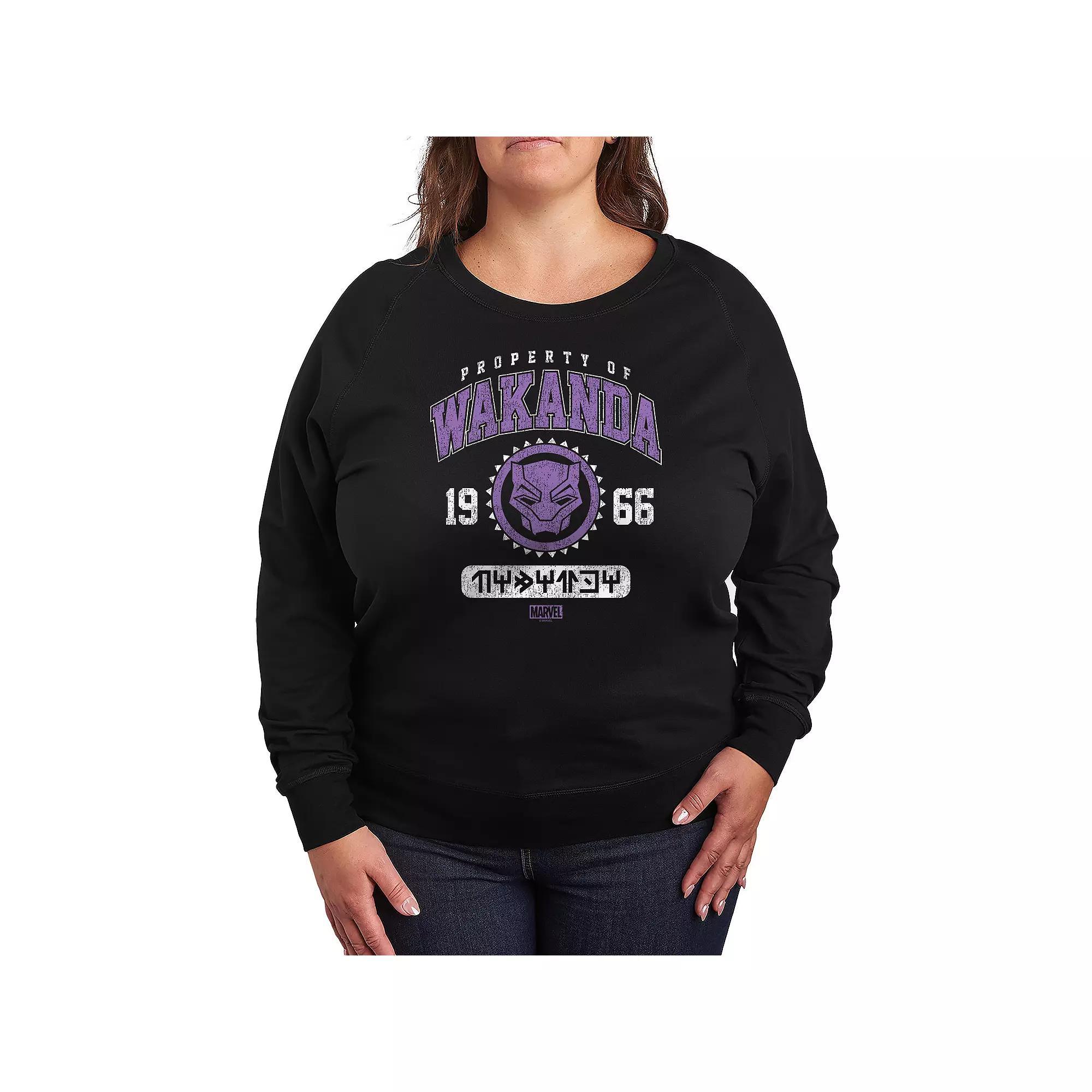 Plus Size Panther Wakanda French Terry Long Sleeve Tee, Womens Product Image