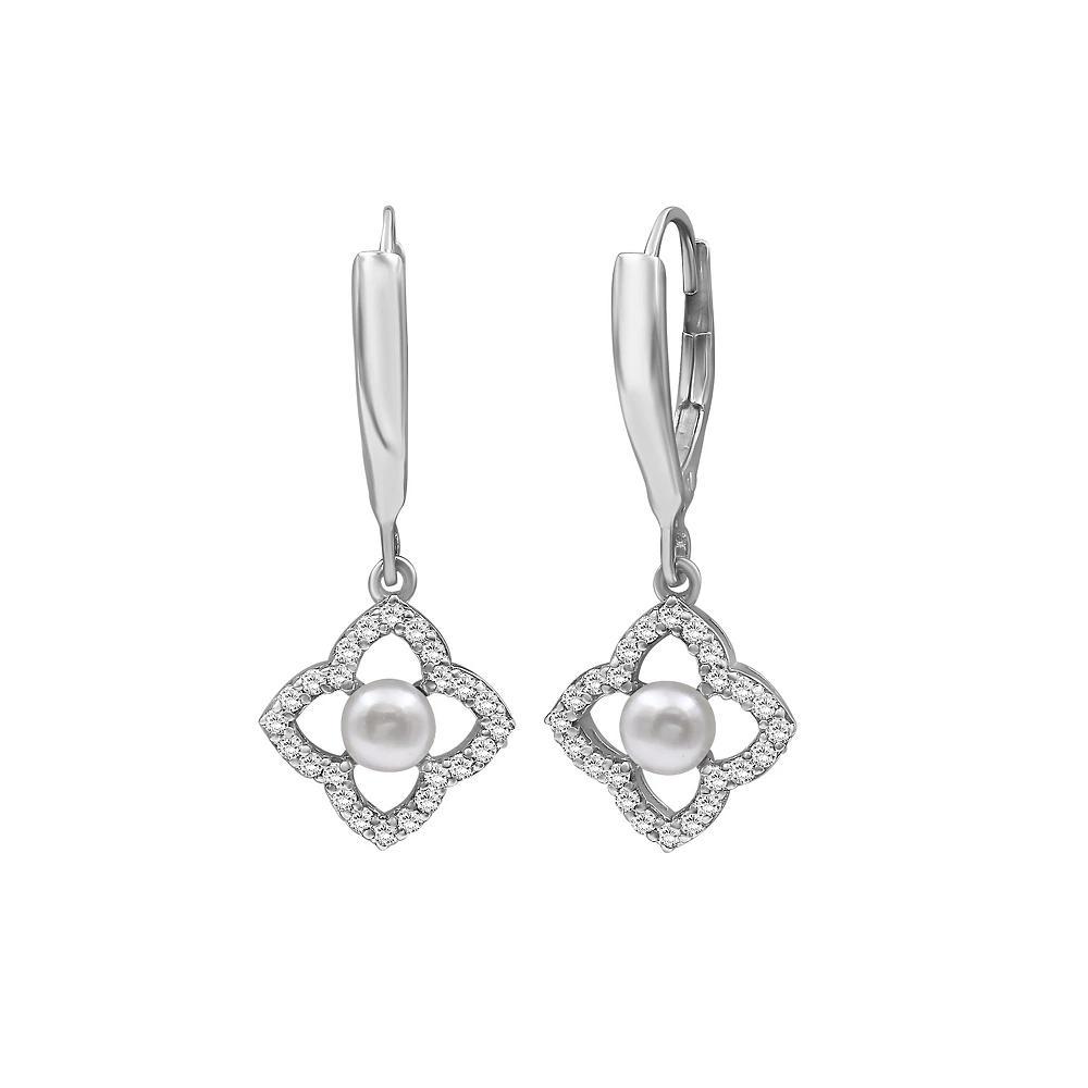 Jewelexcess Sterling Silver Freshwater Cultured Pearl & Lab-Created White Sapphire Drop Earrings, Women's Product Image