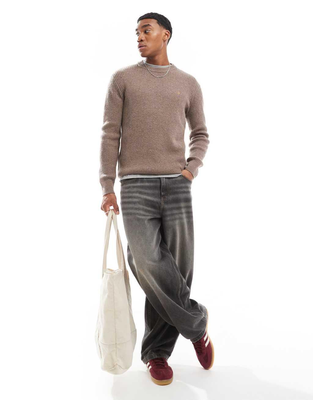Farah halton knitted rib sweater in taupe Product Image