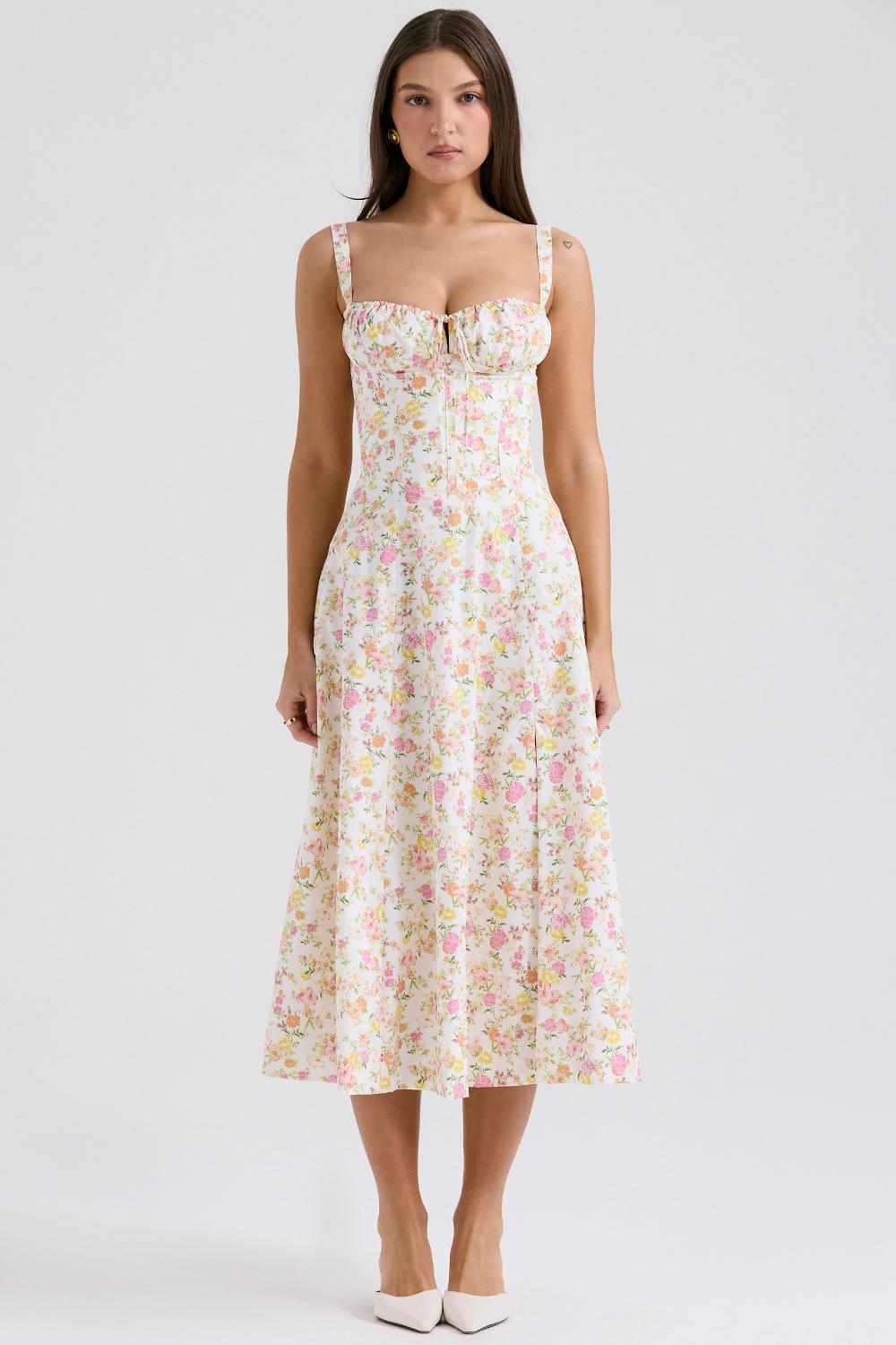 Carmen  ivory meadow print cotton bustier sundress Product Image