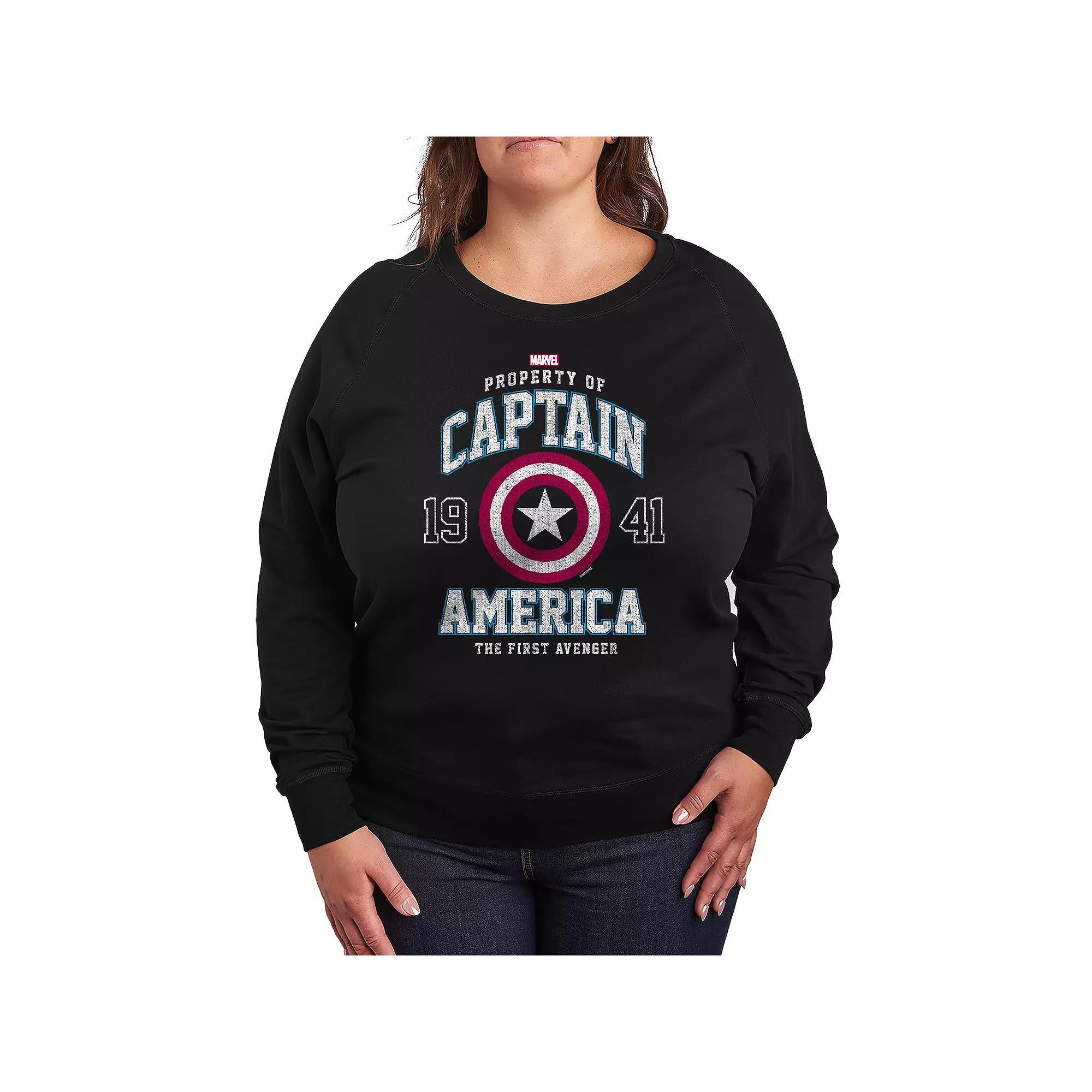 Plus Size Marvel Captain America Collegiate French Terry Long Sleeve Tee, Womens Product Image