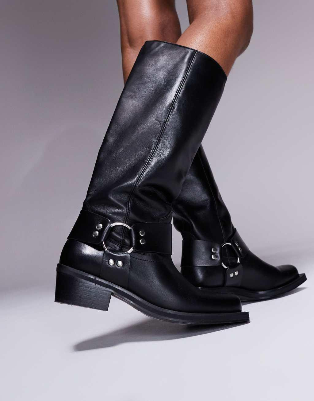 ASOS DESIGN Colorado premium leather biker knee boots Product Image