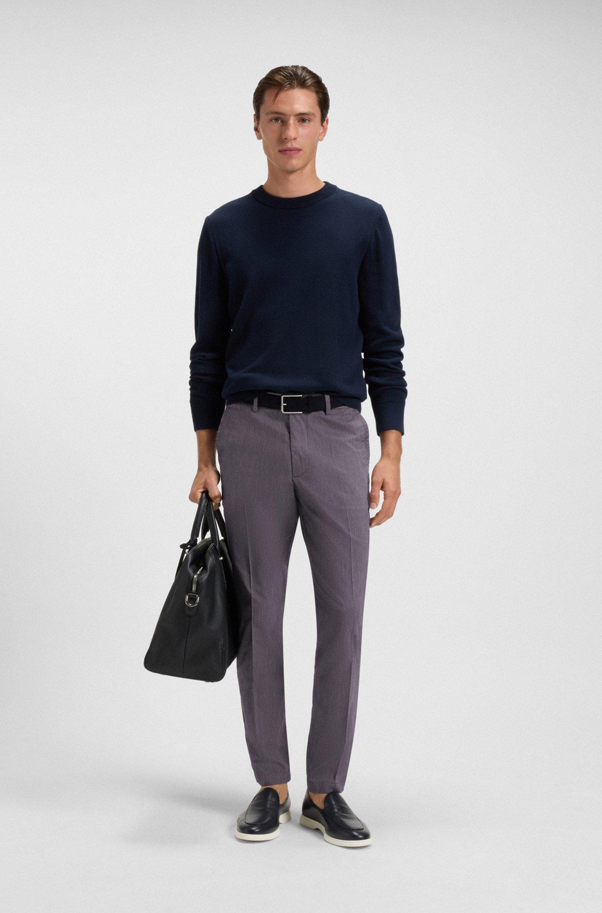 BOSS - Slim-fit trousers in easy-iron poplin - Dark Blue Product Image