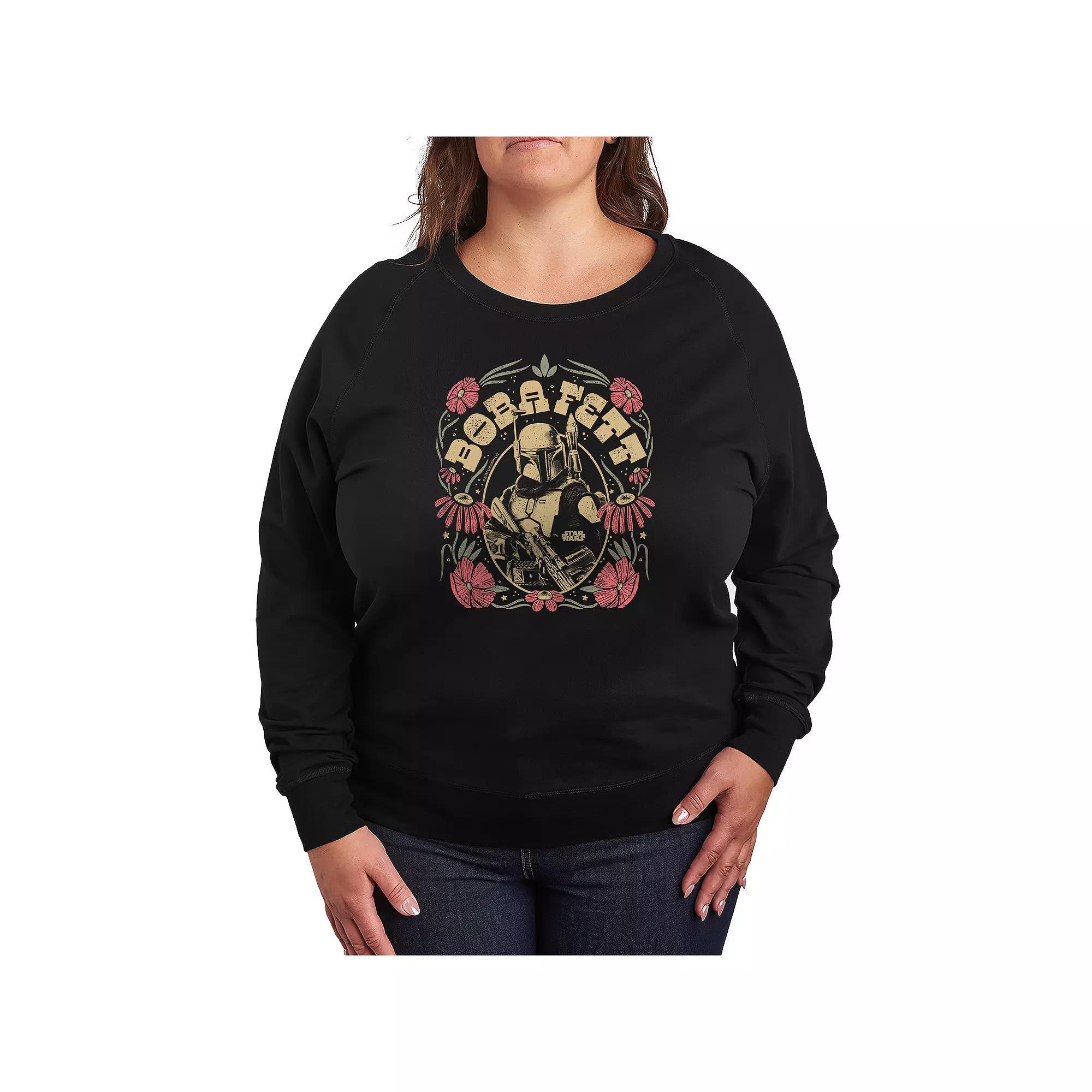 Plus Size Star Wars Boba Fett Floral French Terry Long Sleeve Tee, Womens Product Image