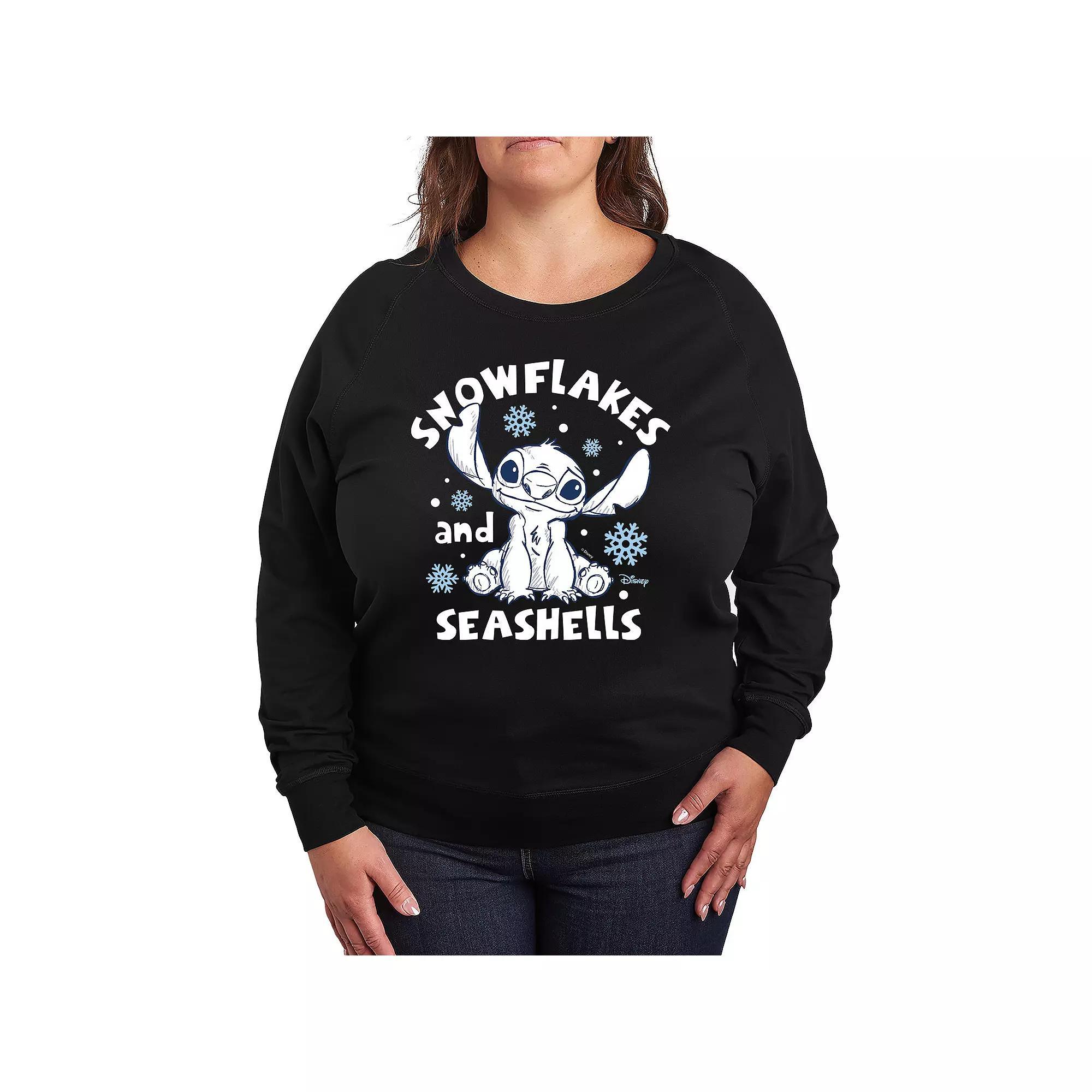 Disneys Lilo & Stitch Plus Size Snowflakes & Seashells French Terry Long Sleeve Tee, Womens Product Image