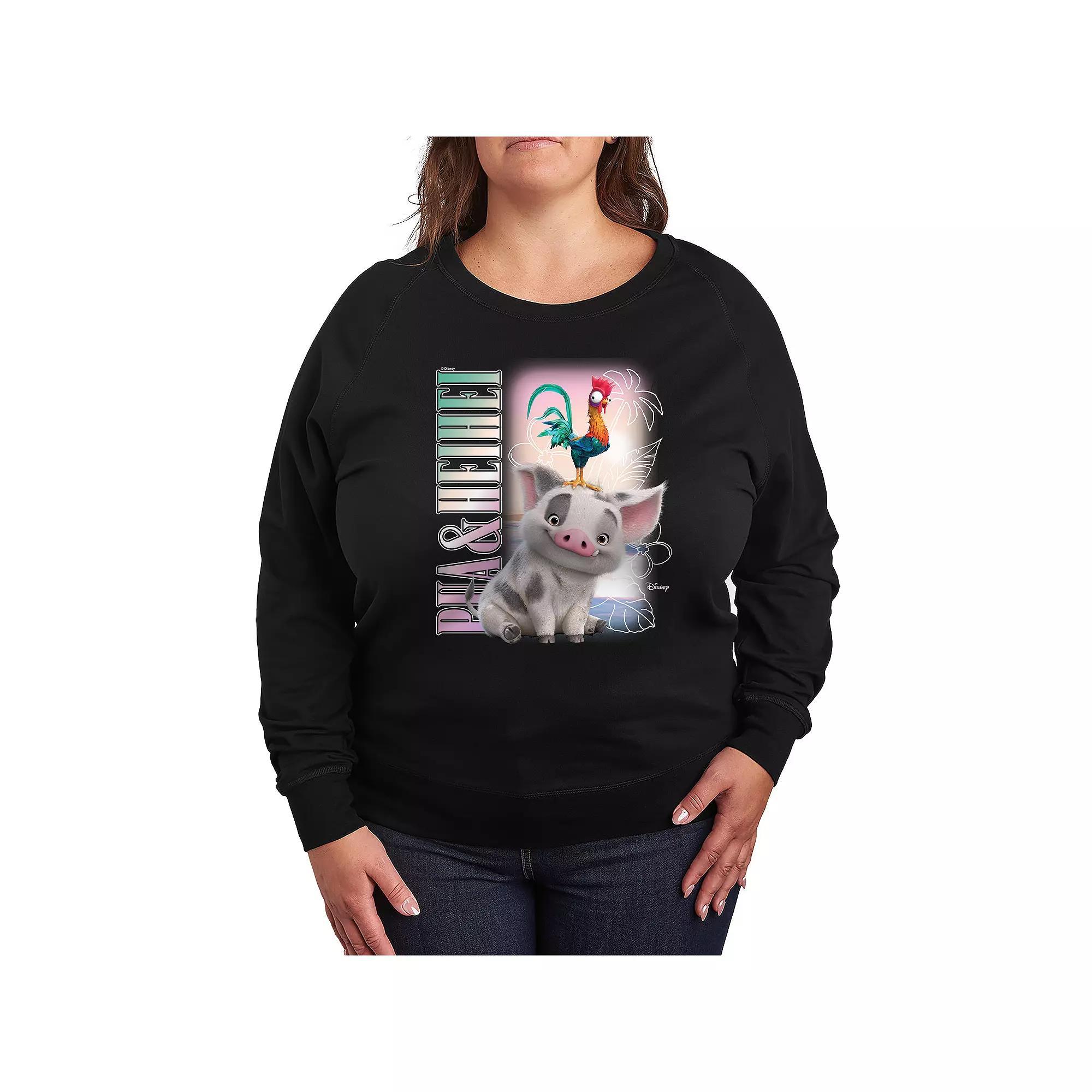 Disneys Moana 2 Pua & Heihei Plus Size French Terry Long Sleeve Tee, Womens Product Image