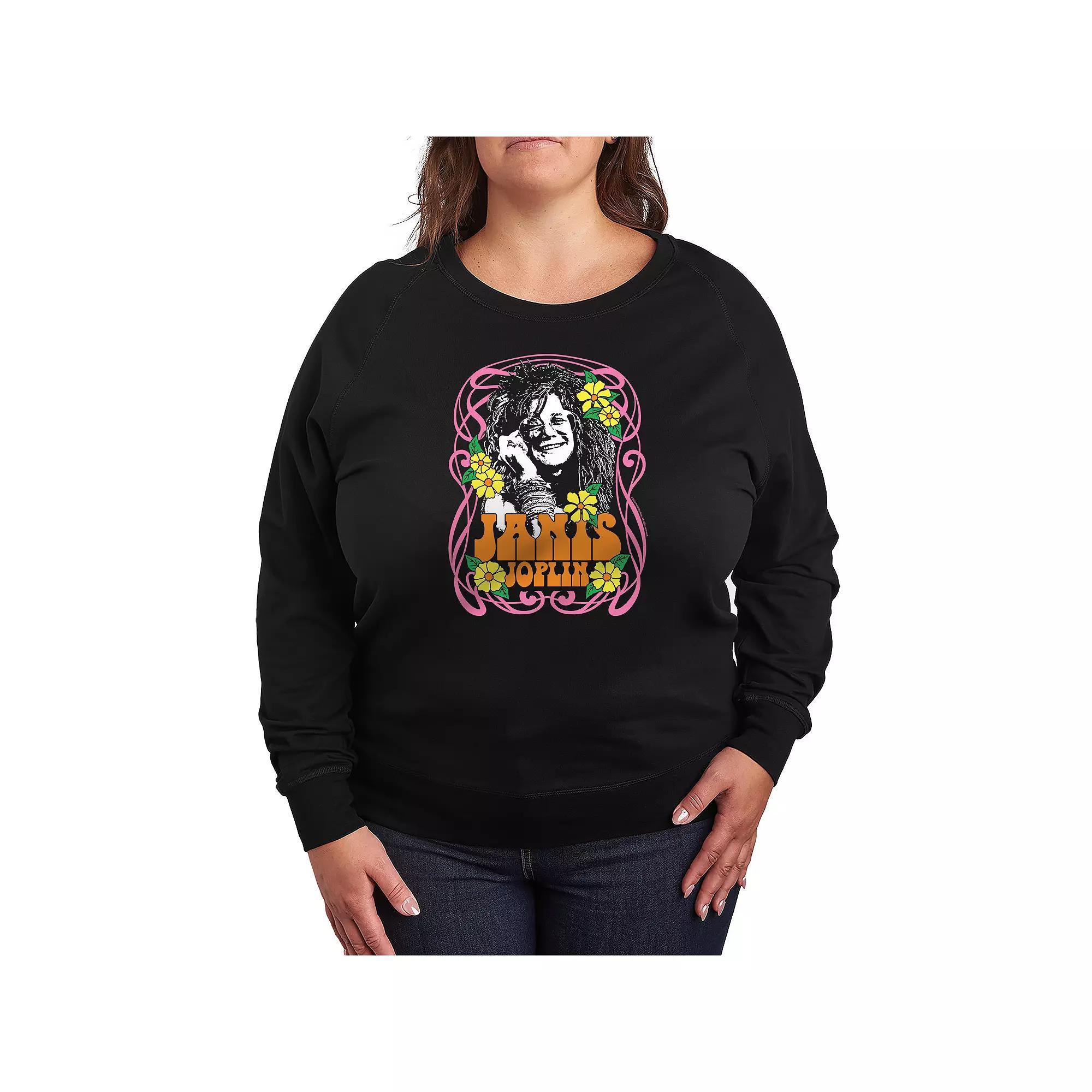 Plus Size Janis Joplin Flowers French Terry Long Sleeve Tee, Womens Product Image
